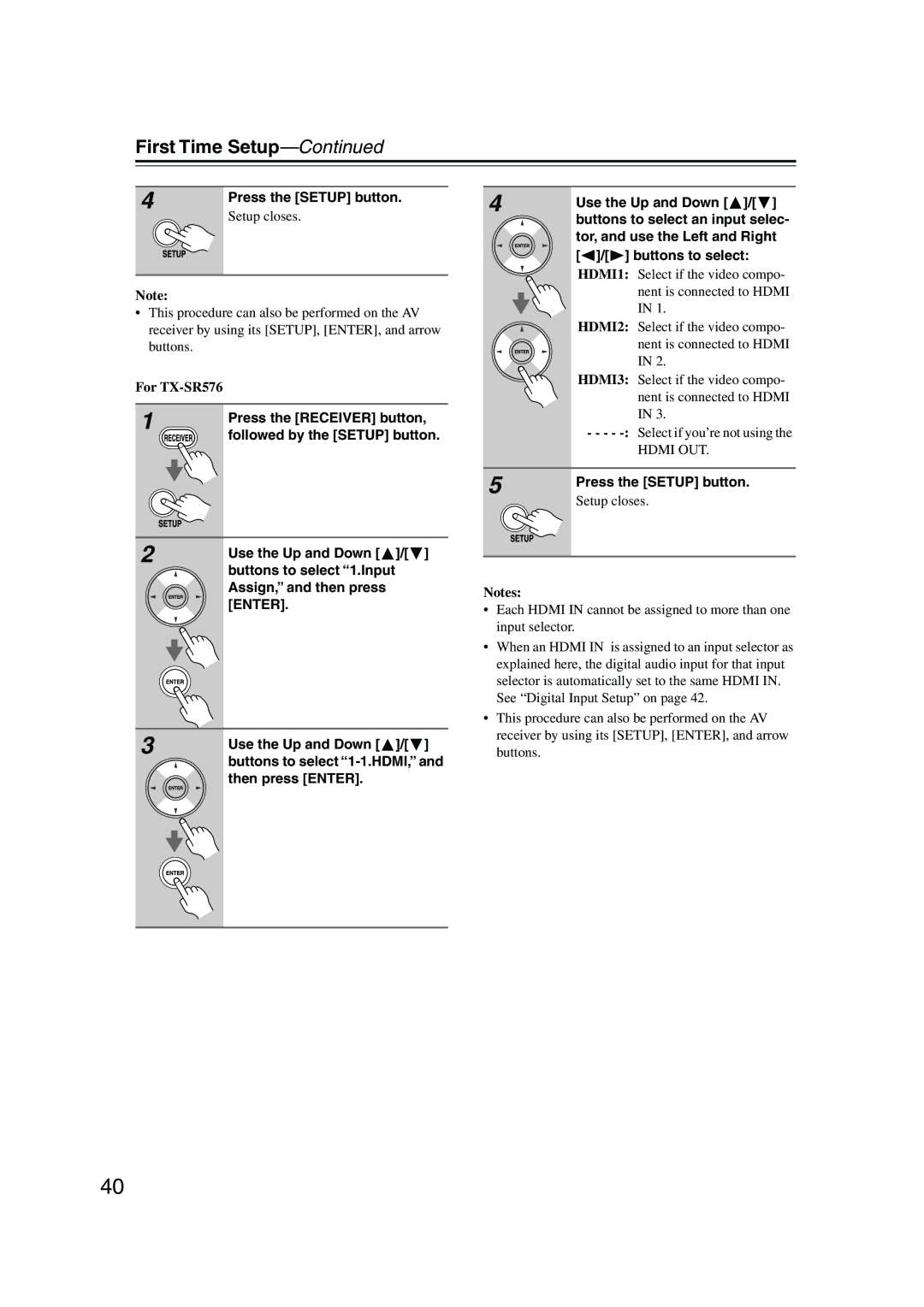 Onkyo TX-SR506, TX-SR576 instruction manual Buttons to select 1-1.HDMI 