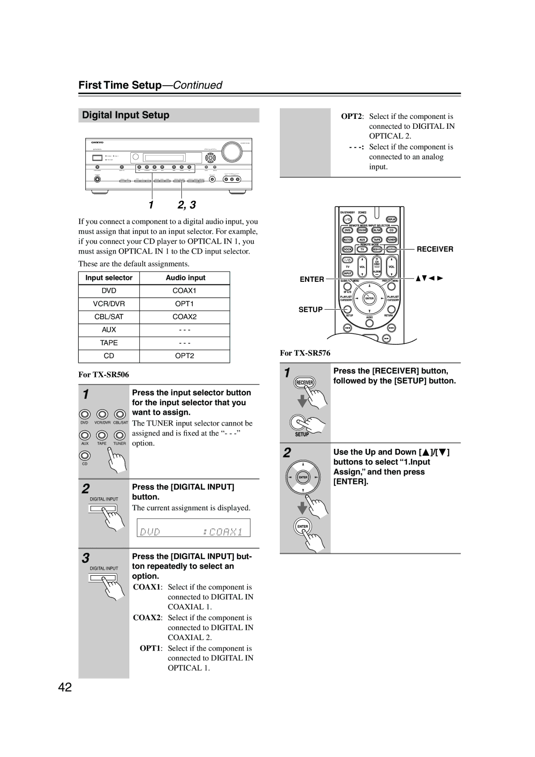 Onkyo TX-SR506, TX-SR576 instruction manual Digital Input Setup 