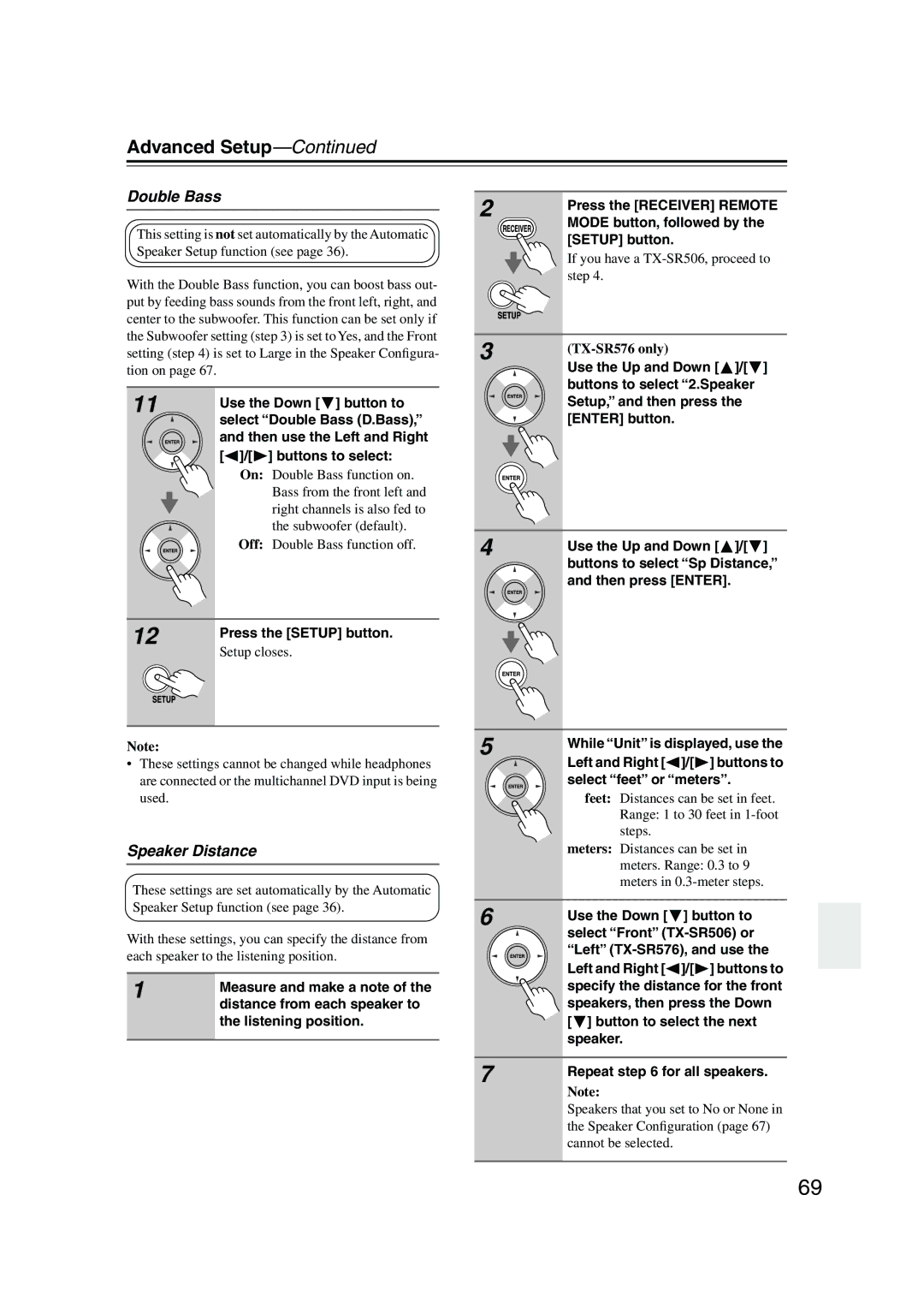 Onkyo TX-SR576, TX-SR506 instruction manual Double Bass, Speaker Distance 