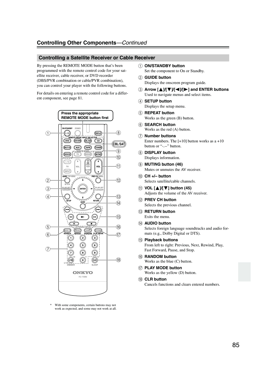 Onkyo TX-SR576, TX-SR506 instruction manual Controlling a Satellite Receiver or Cable Receiver 