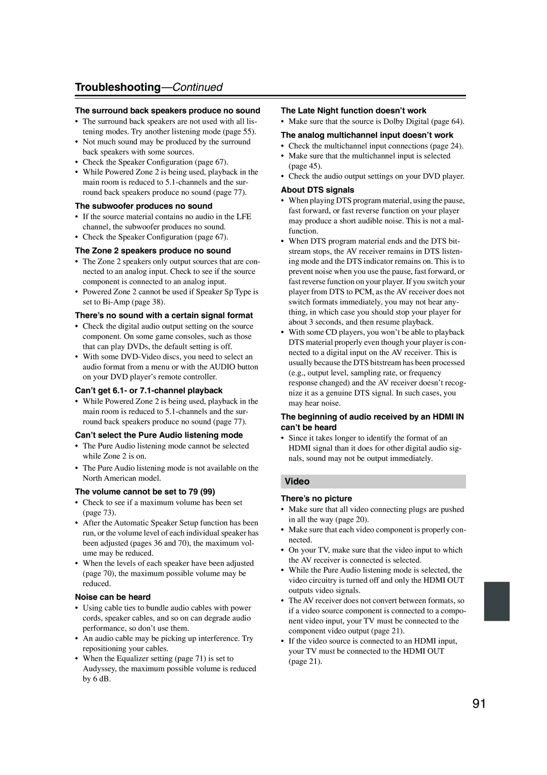 Onkyo TX-SR576, TX-SR506 instruction manual Troubleshooting 