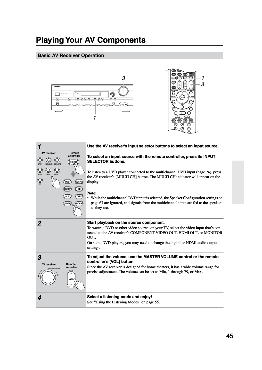 Onkyo TX-SR576, TX-SR506 instruction manual Playing Your AV Components, Basic AV Receiver Operation 