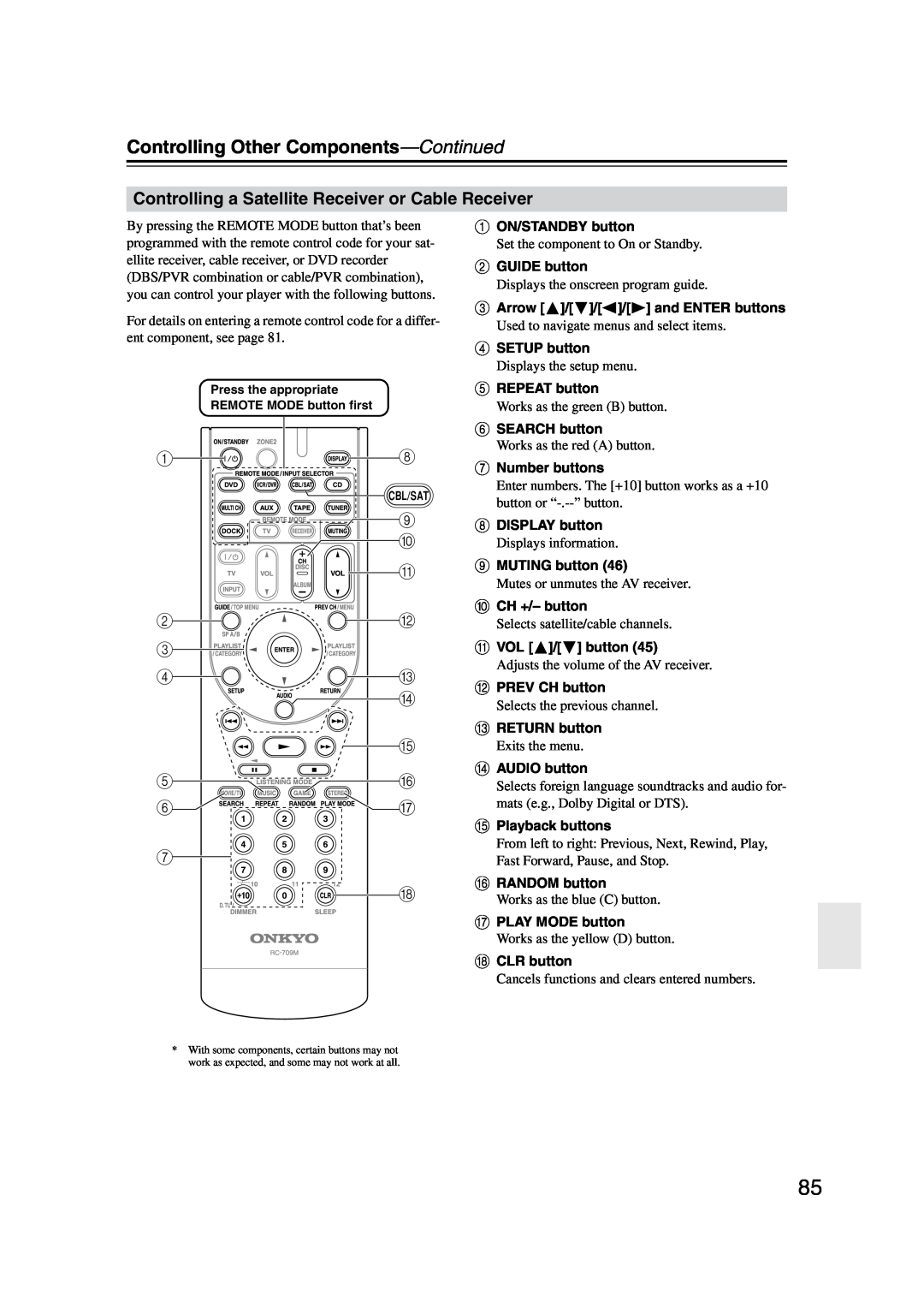 Onkyo TX-SR576, TX-SR506 instruction manual Controlling Other Components—Continued 