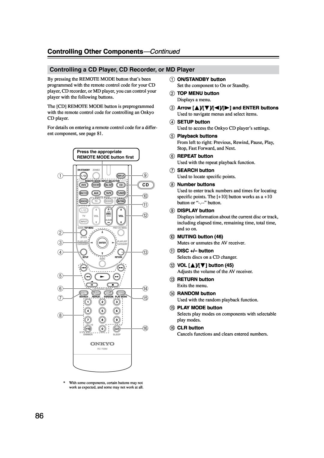 Onkyo TX-SR506, TX-SR576 instruction manual Controlling Other Components—Continued, J K L 