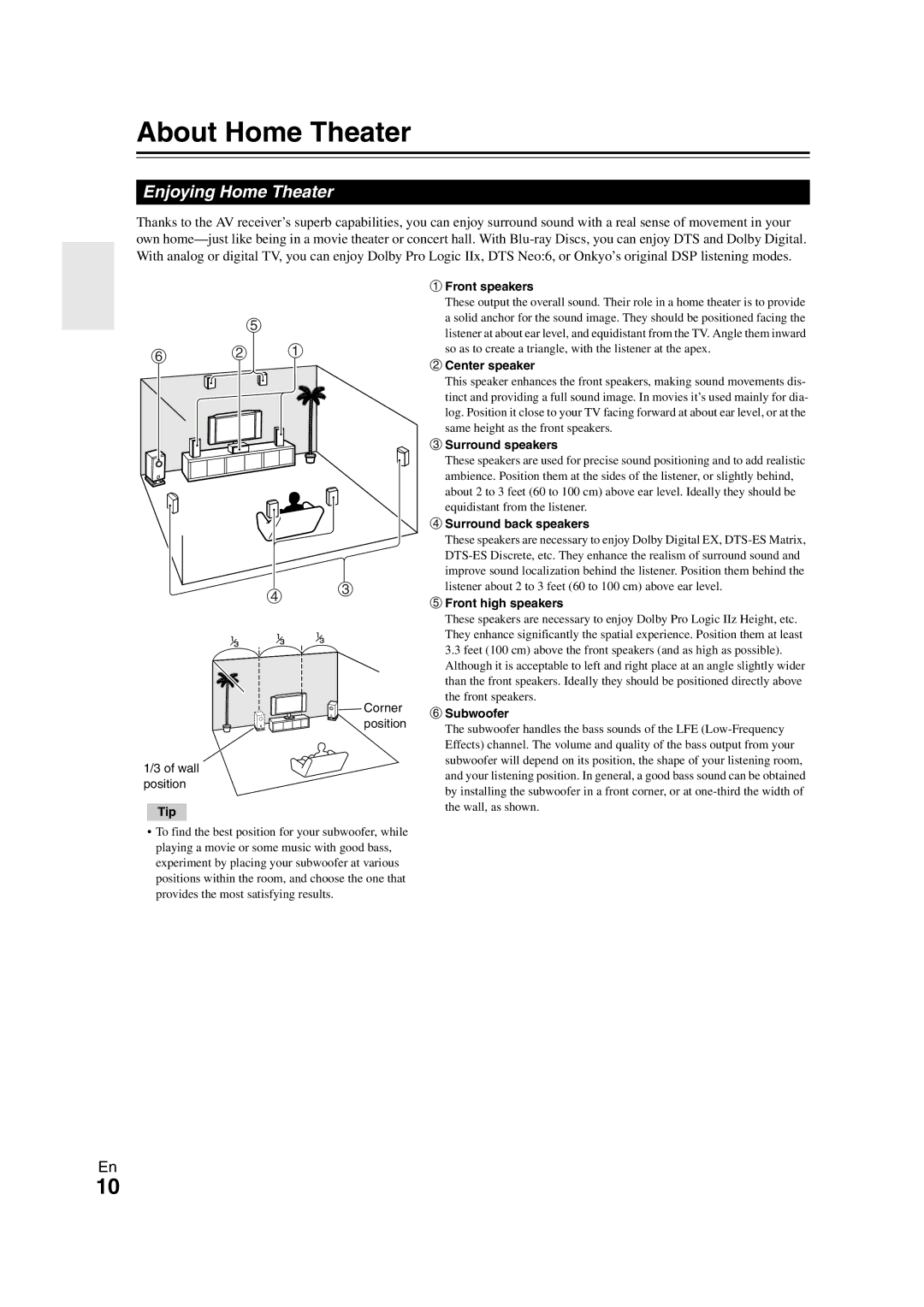 Onkyo TX-SR508 instruction manual About Home Theater, Enjoying Home Theater 