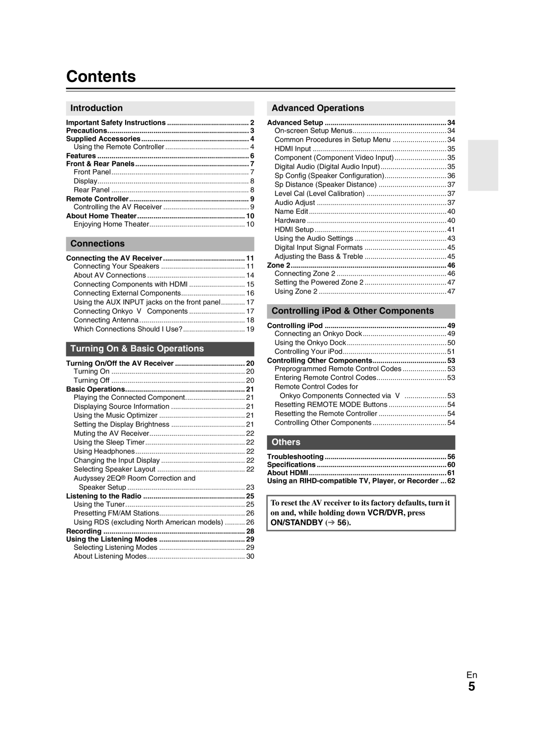 Onkyo TX-SR508 instruction manual Contents 