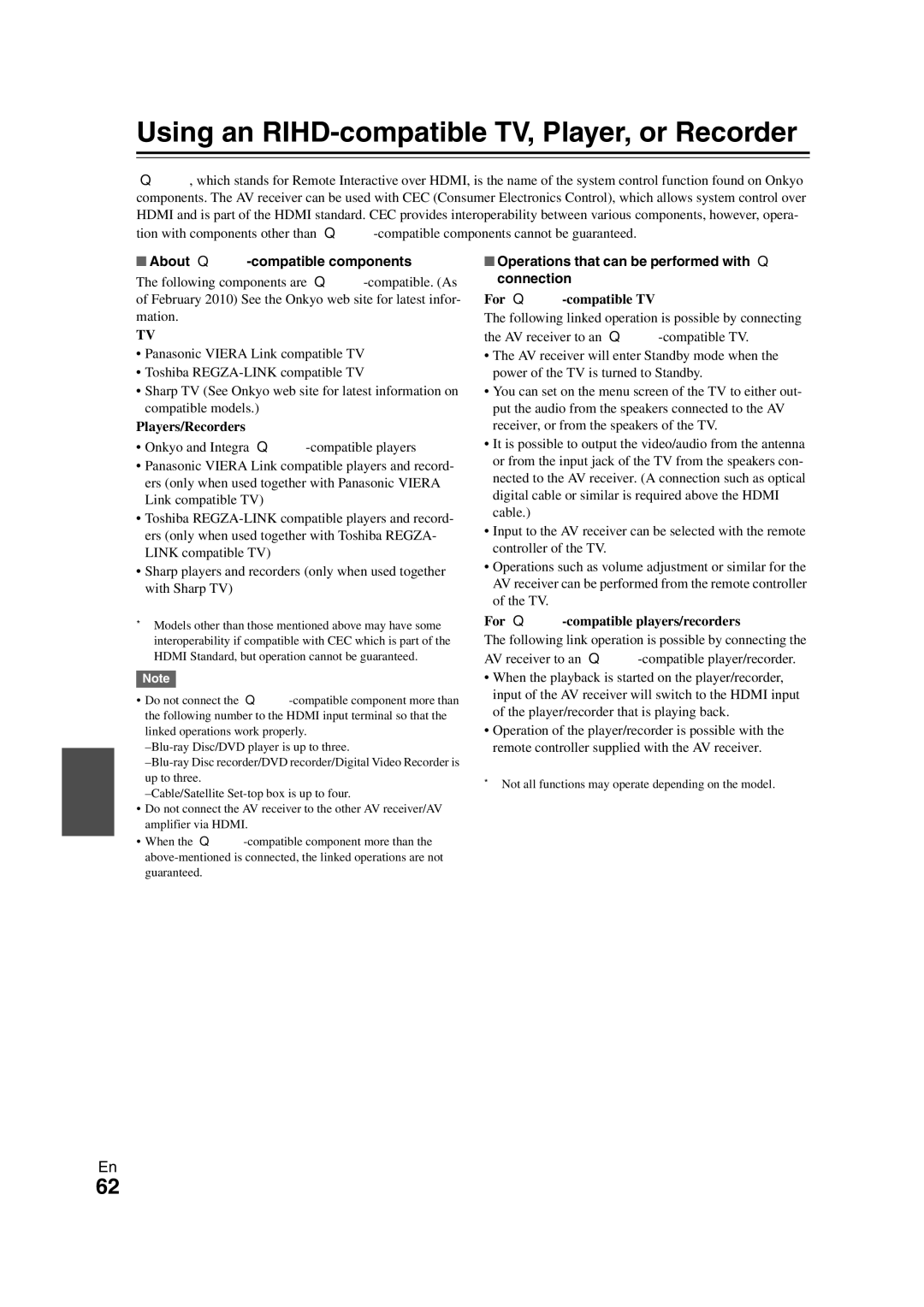 Onkyo TX-SR508 instruction manual Using an RIHD-compatible TV, Player, or Recorder, About p-compatible components 