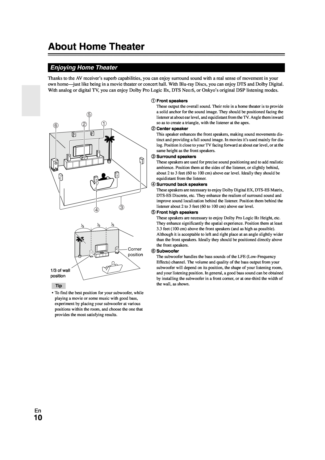Onkyo TX-SR508 instruction manual About Home Theater, Enjoying Home Theater, e f b a 