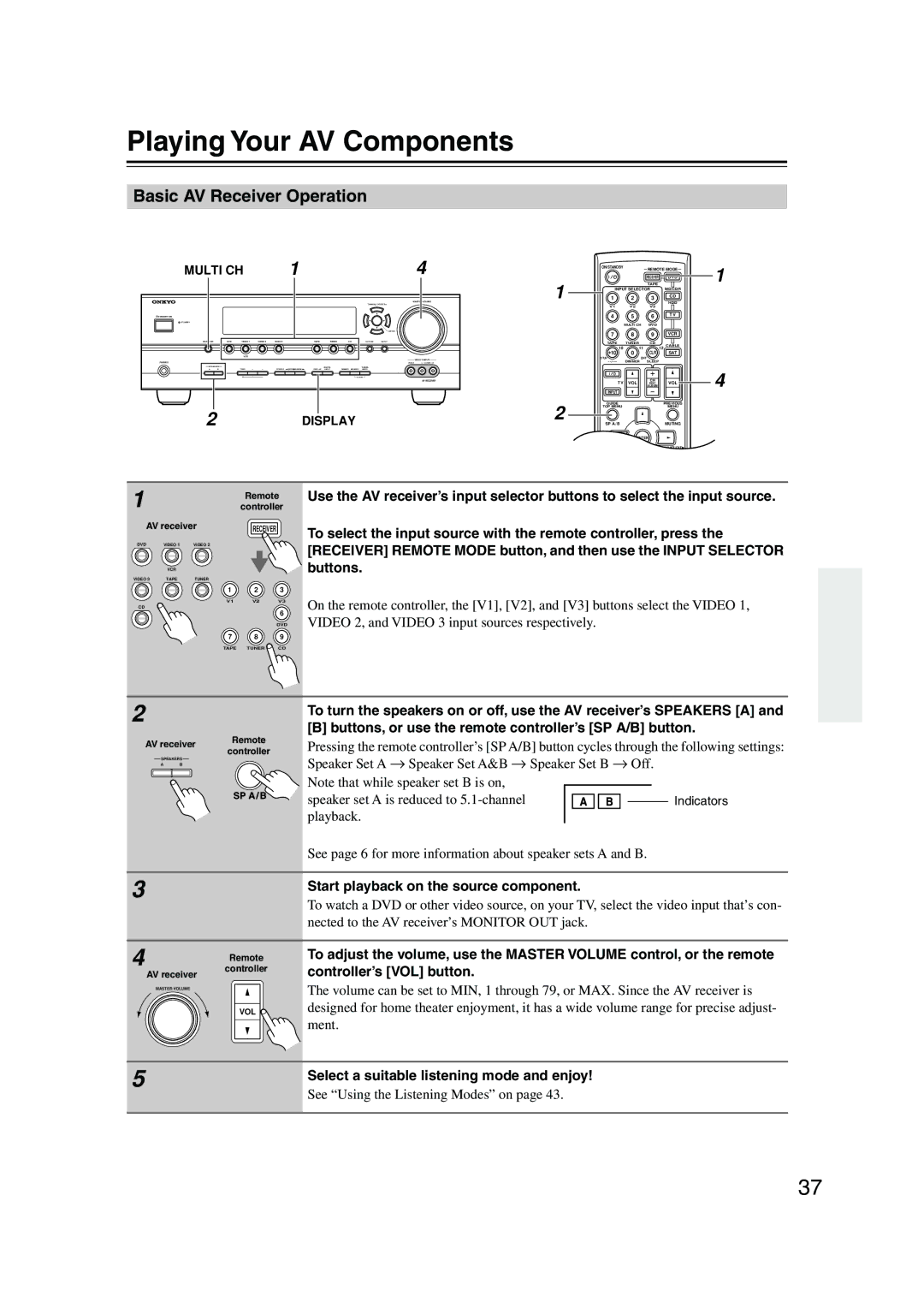 Onkyo TX-SR574 Playing Your AV Components, Basic AV Receiver Operation, Start playback on the source component 