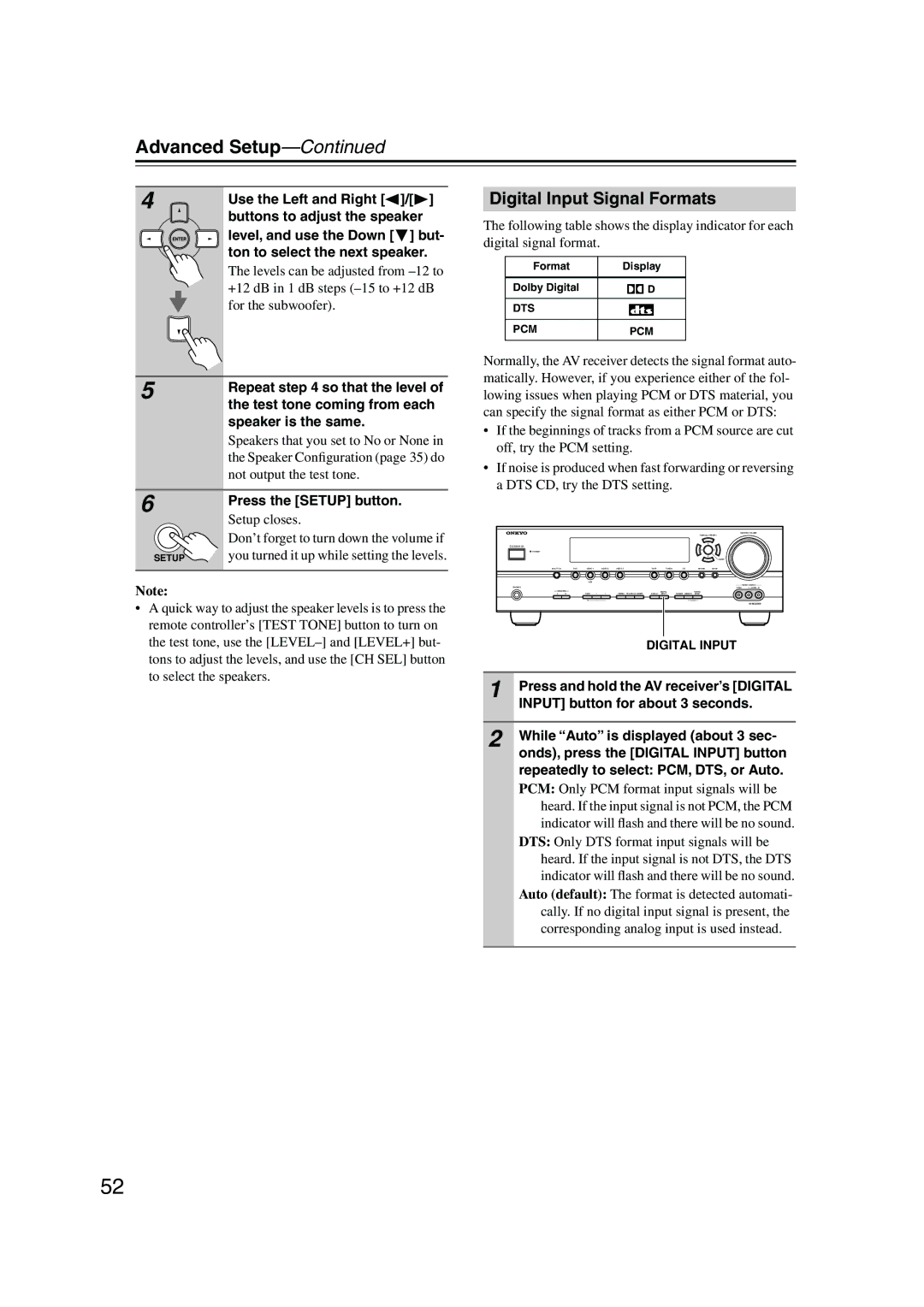 Onkyo TX-SR574 instruction manual Digital Input Signal Formats 