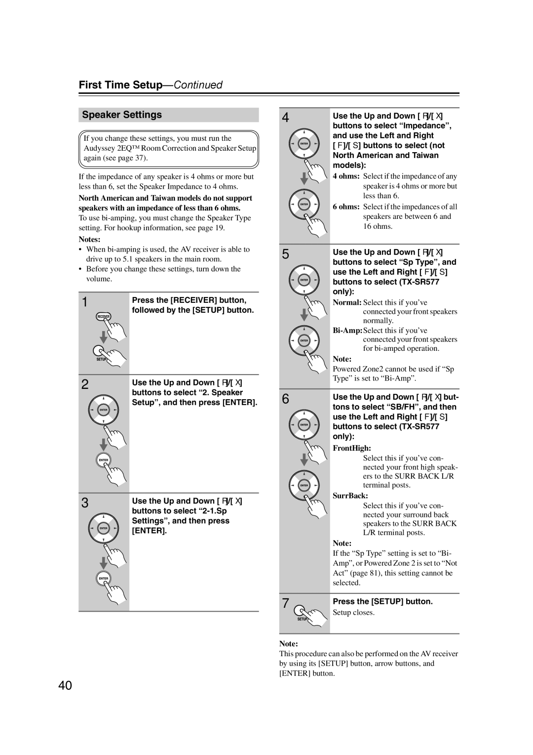 Onkyo TX-SR577, SR507 instruction manual Speaker Settings 