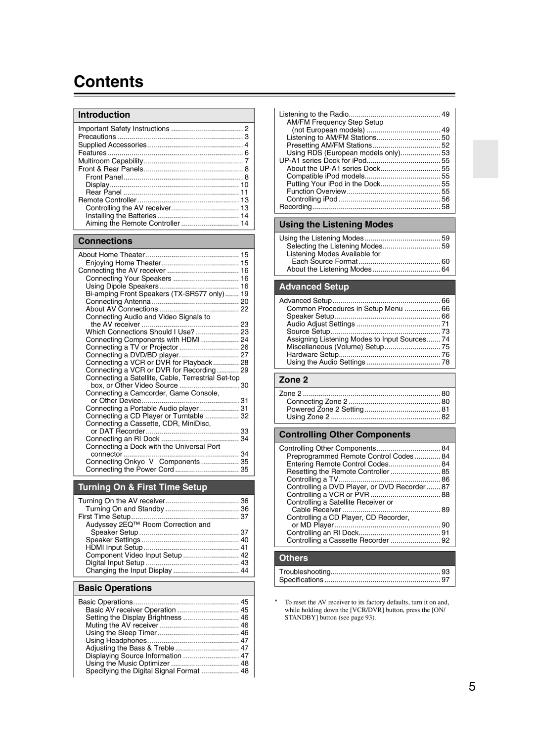 Onkyo SR507, TX-SR577 instruction manual Contents 