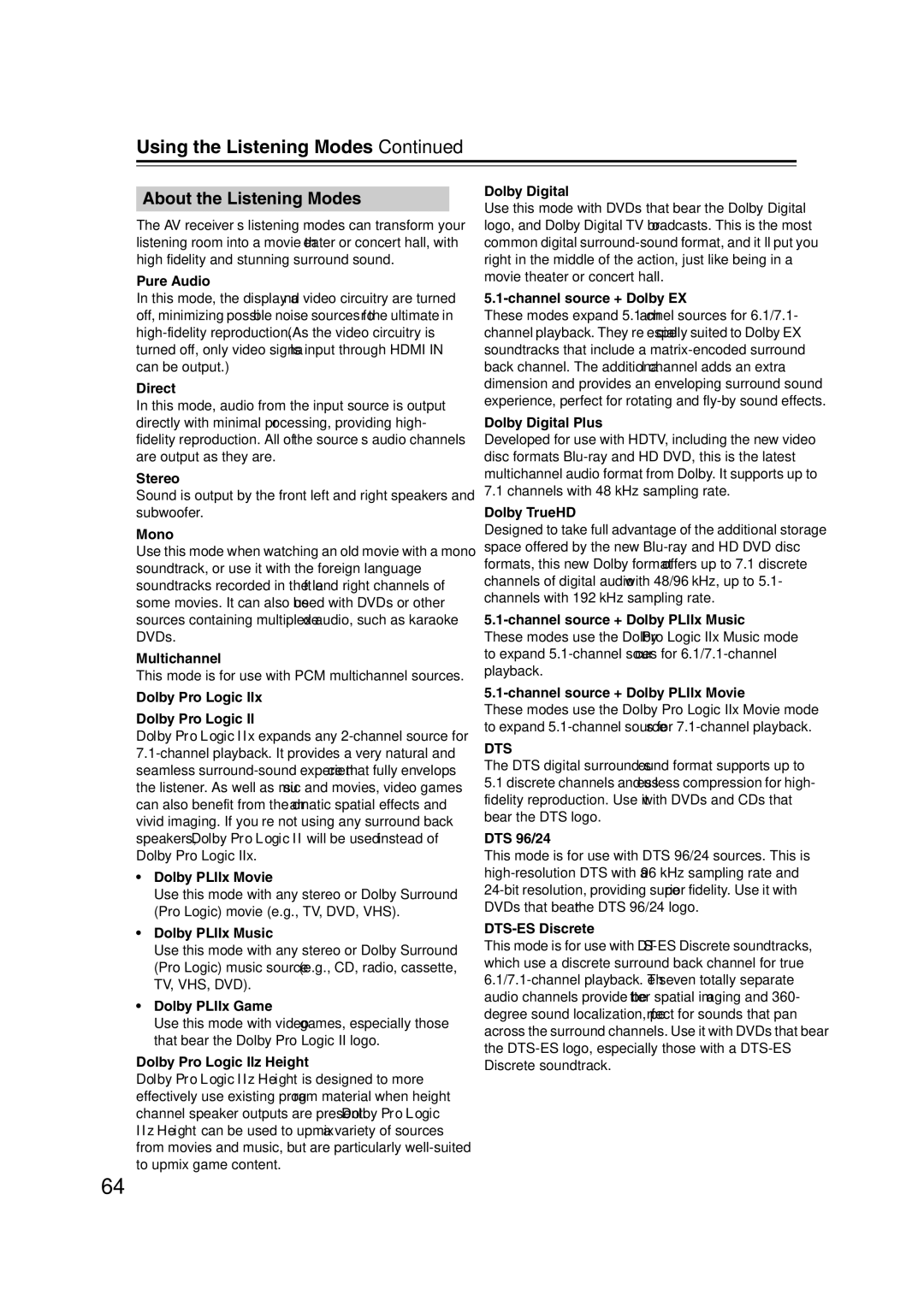 Onkyo TX-SR577, SR507 instruction manual About the Listening Modes 