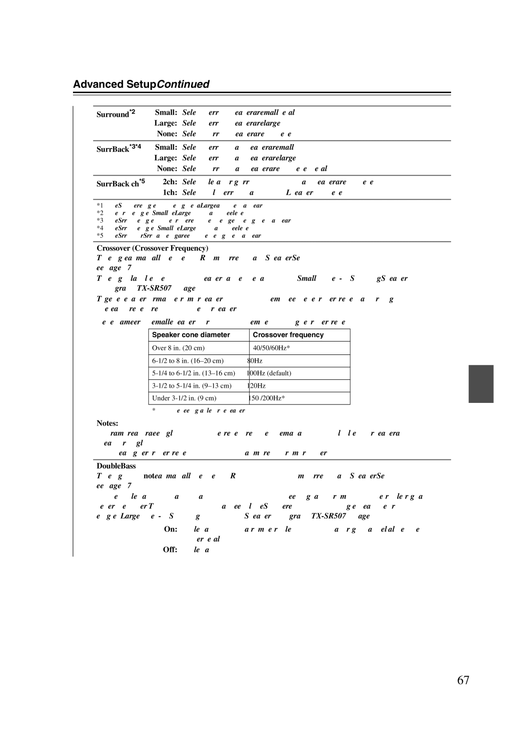 Onkyo SR507, TX-SR577 instruction manual Advanced Setup, Crossover Crossover Frequency, DoubleBass 