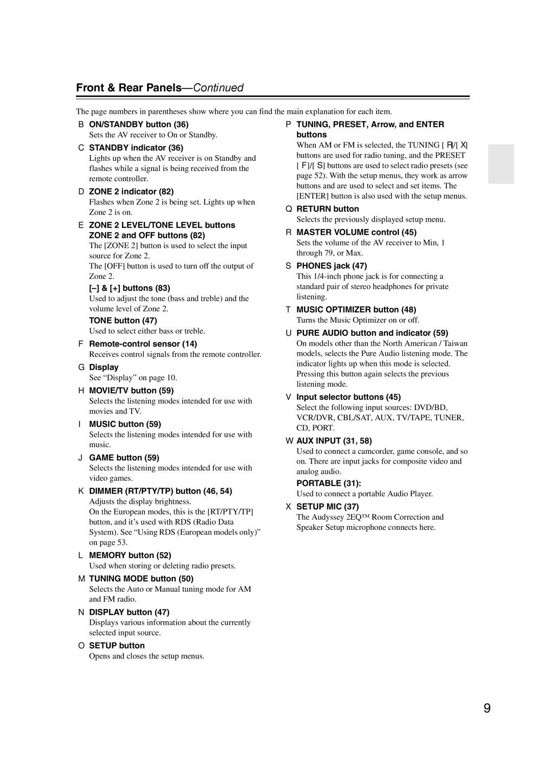 Onkyo SR507, TX-SR577 instruction manual Front & Rear Panels 