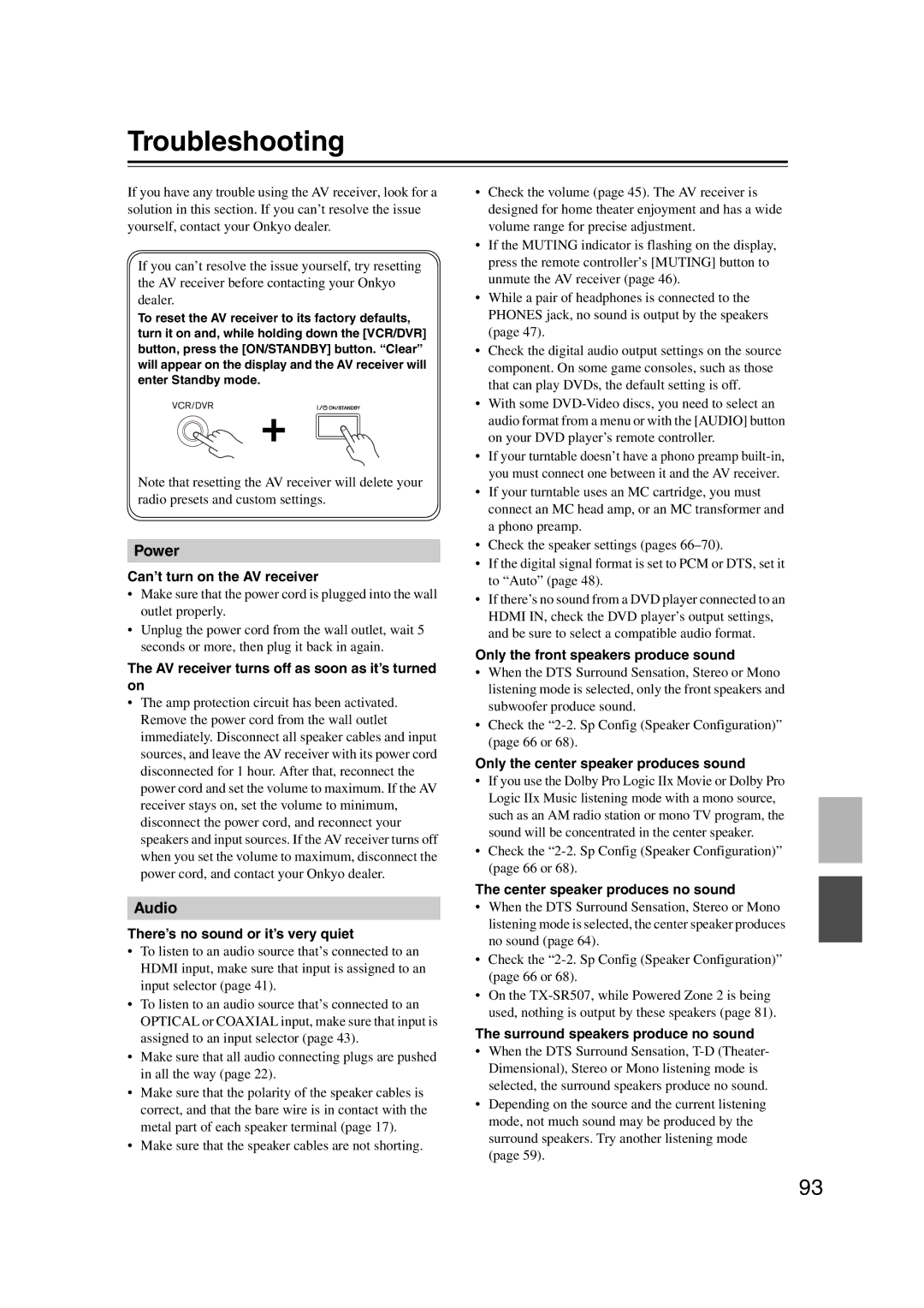 Onkyo SR507, TX-SR577 instruction manual Troubleshooting 