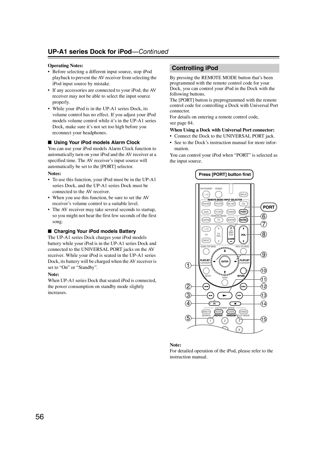 Onkyo TX-SR577, SR507 instruction manual UP-A1series Dock for iPod—Continued 