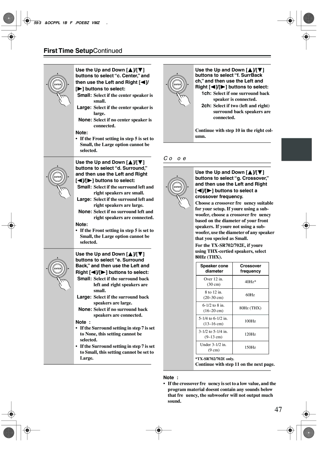 Onkyo TX-SR8260, TX-SR602/602E, TX-SR702/702E instruction manual Crossover 