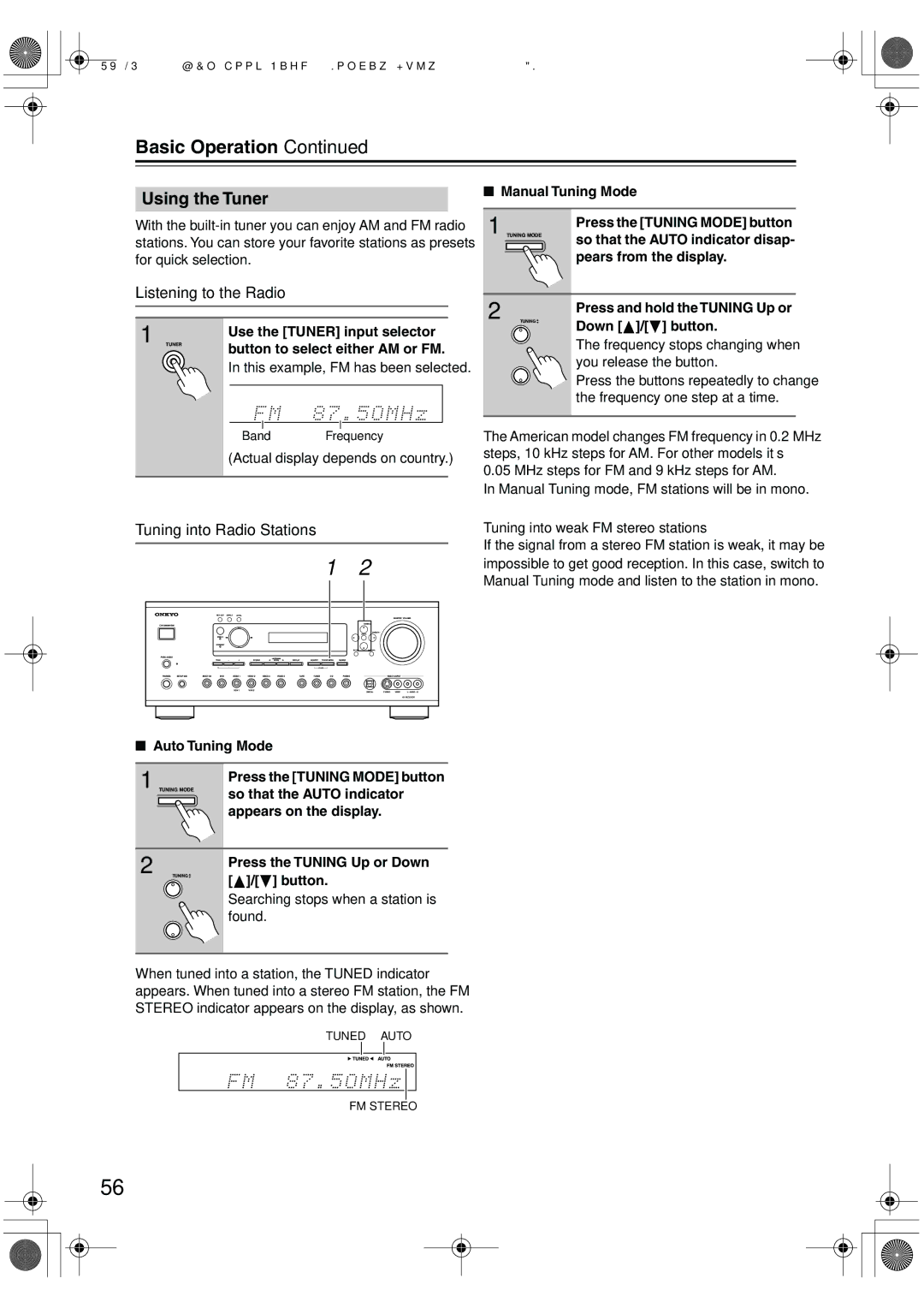 Onkyo TX-SR8260 Using the Tuner, Listening to the Radio, Tuning into Radio Stations, Use the Tuner input selector 