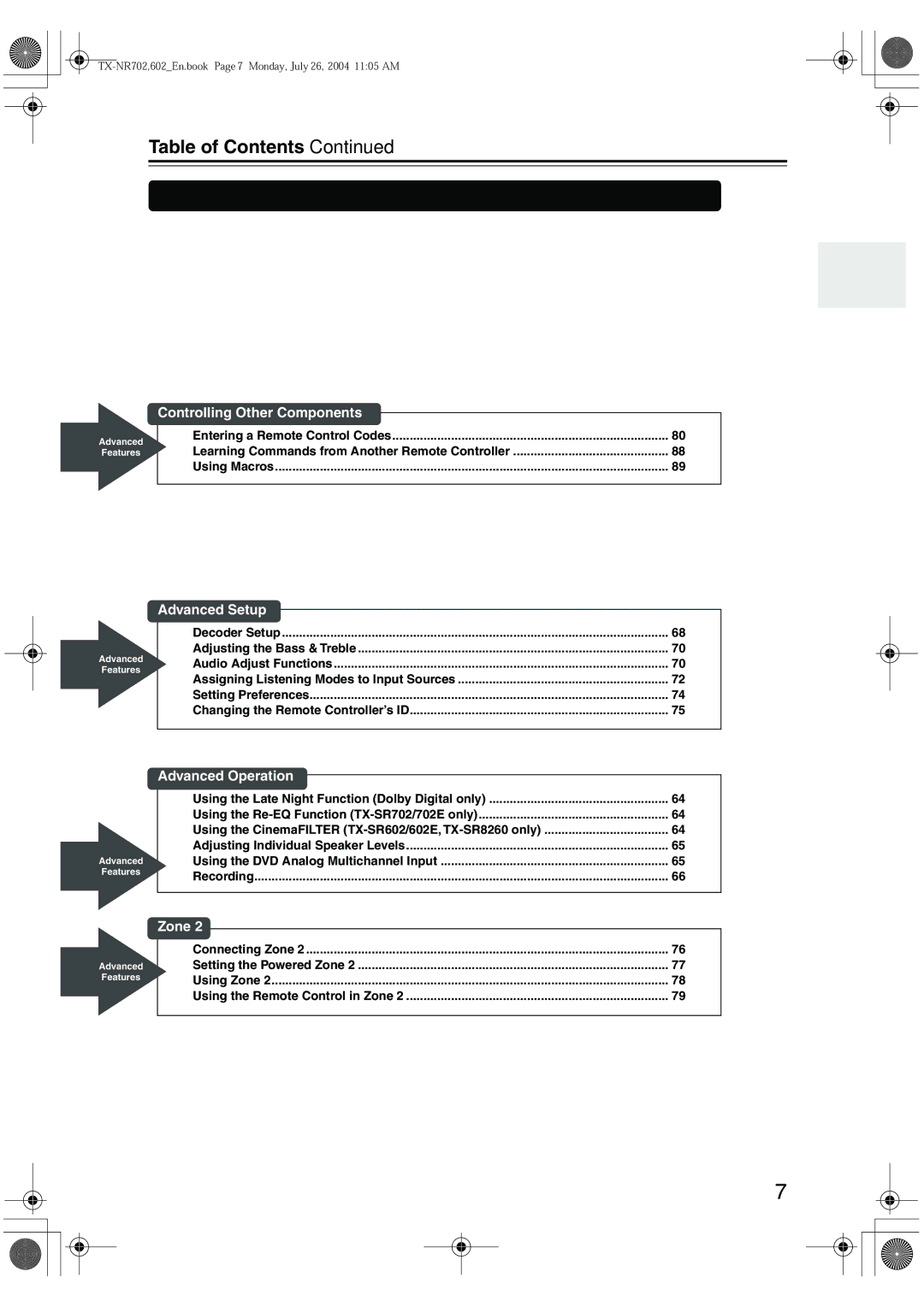 Onkyo TX-SR702/702E, TX-SR602/602E, TX-SR8260 instruction manual Table of Contents 