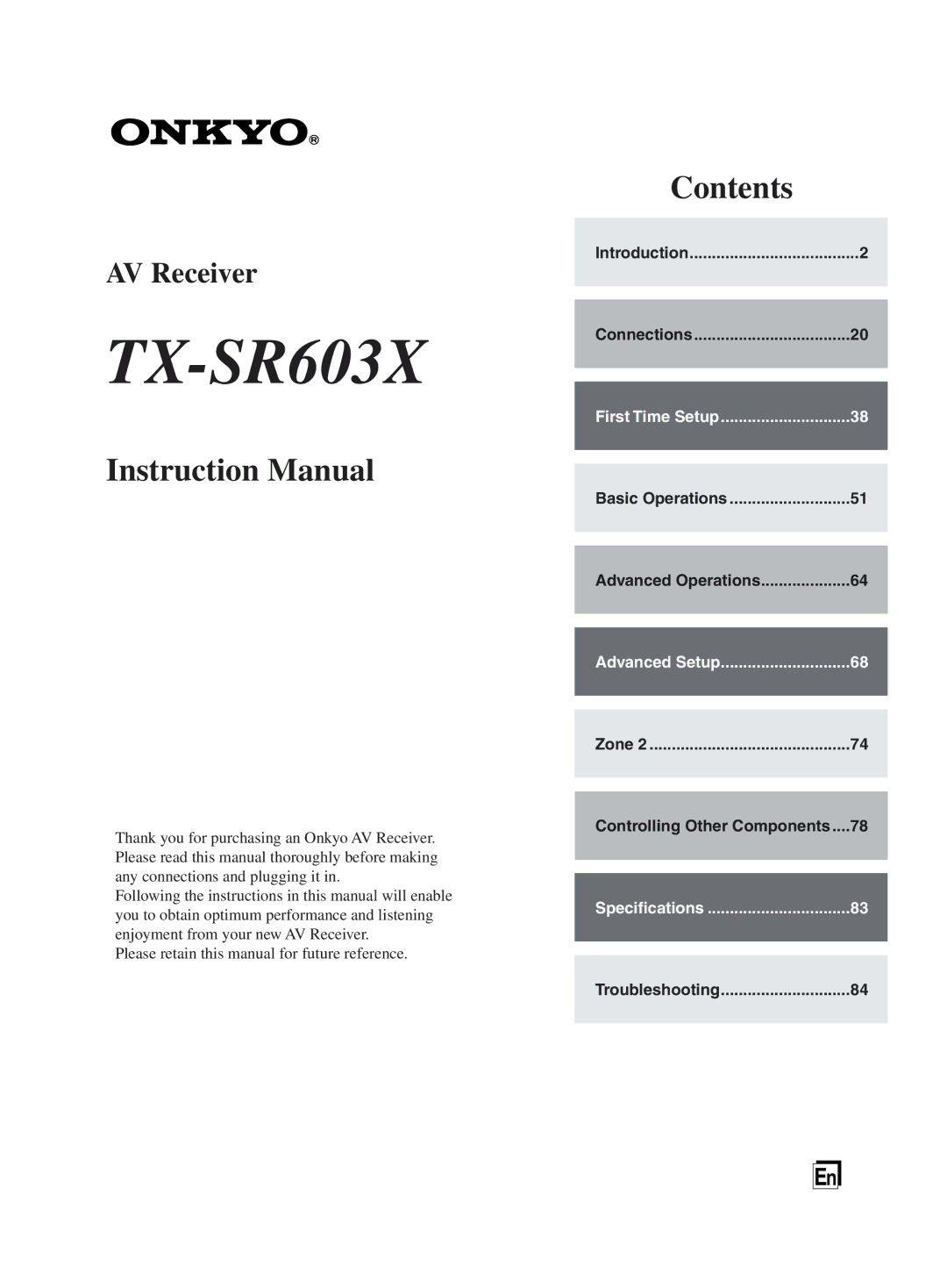 Onkyo TX-SR603X instruction manual 