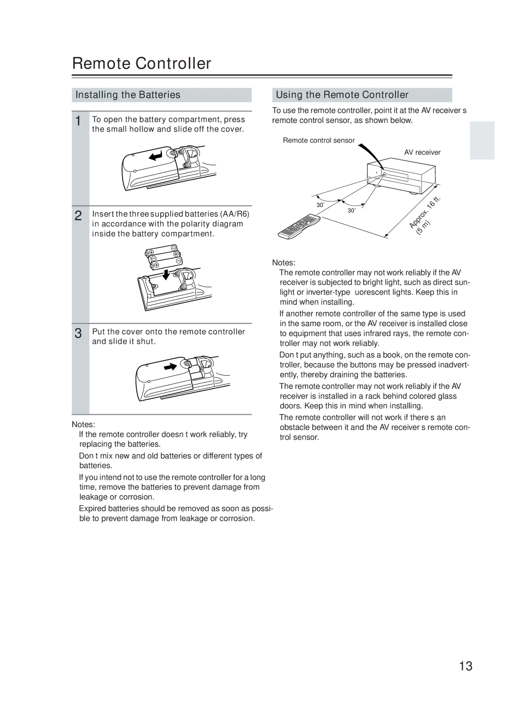 Onkyo TX-SR603X instruction manual Installing the Batteries, Using the Remote Controller 