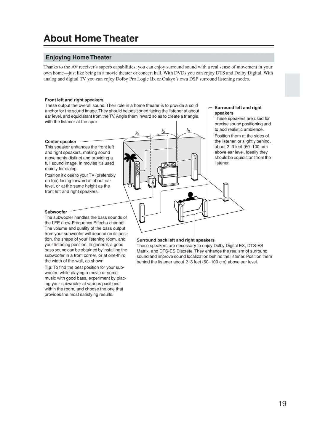 Onkyo TX-SR603X instruction manual About Home Theater, Enjoying Home Theater 