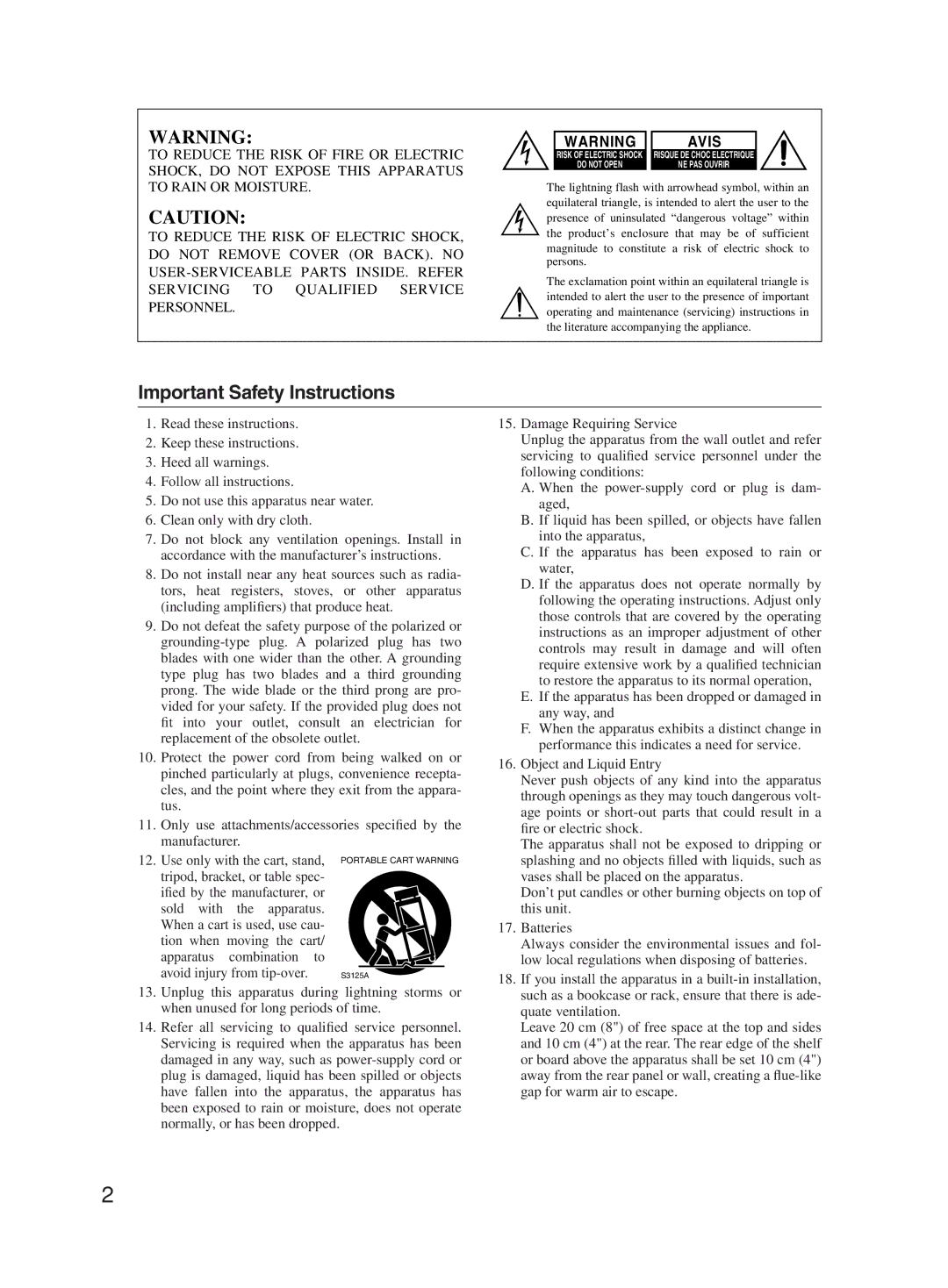 Onkyo TX-SR603X instruction manual Important Safety Instructions, Avis 