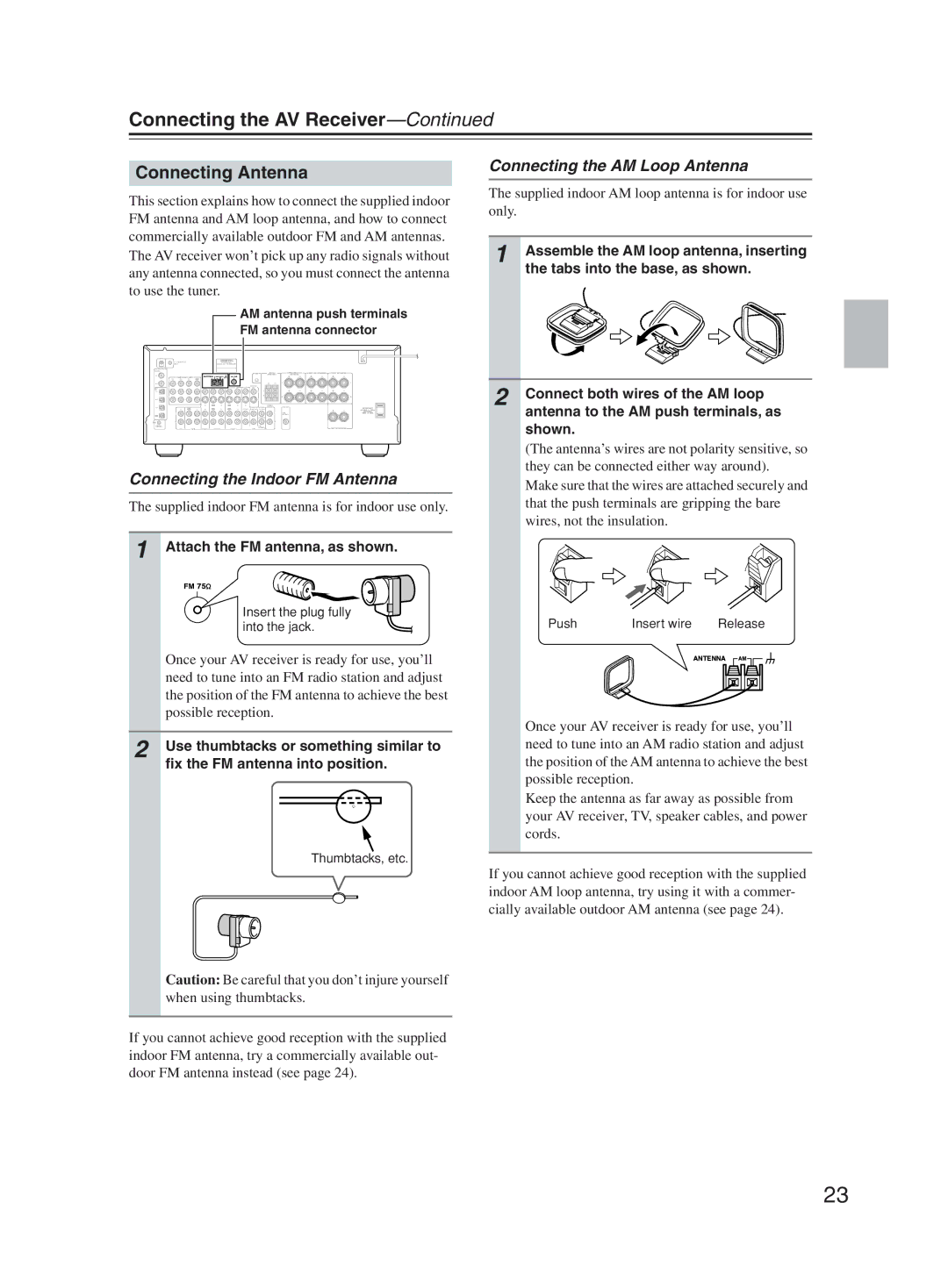 Onkyo TX-SR603X instruction manual Connecting Antenna, Connecting the Indoor FM Antenna, Connecting the AM Loop Antenna 