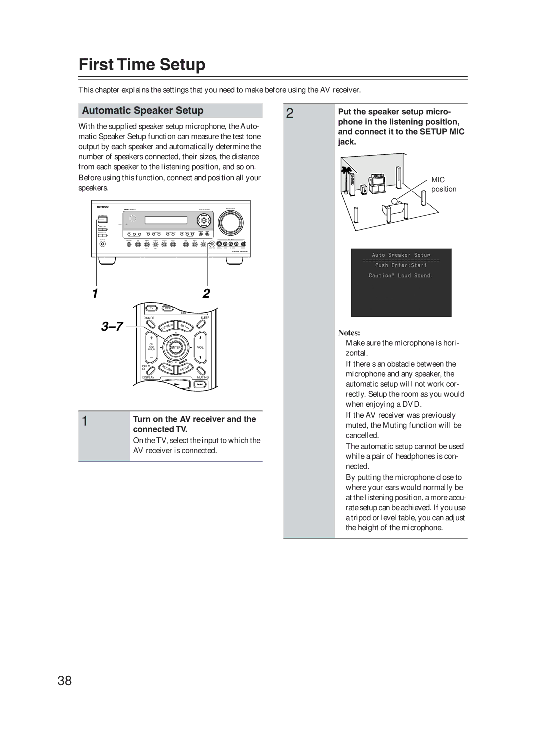 Onkyo TX-SR603X instruction manual First Time Setup, Automatic Speaker Setup 