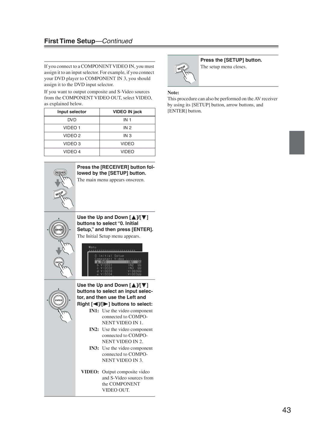 Onkyo TX-SR603X instruction manual Component Video Setup 