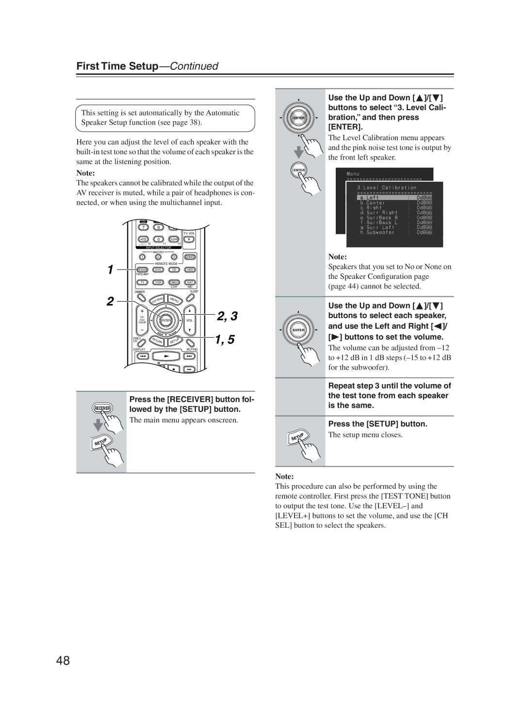 Onkyo TX-SR603X instruction manual Speaker Level Calibration 