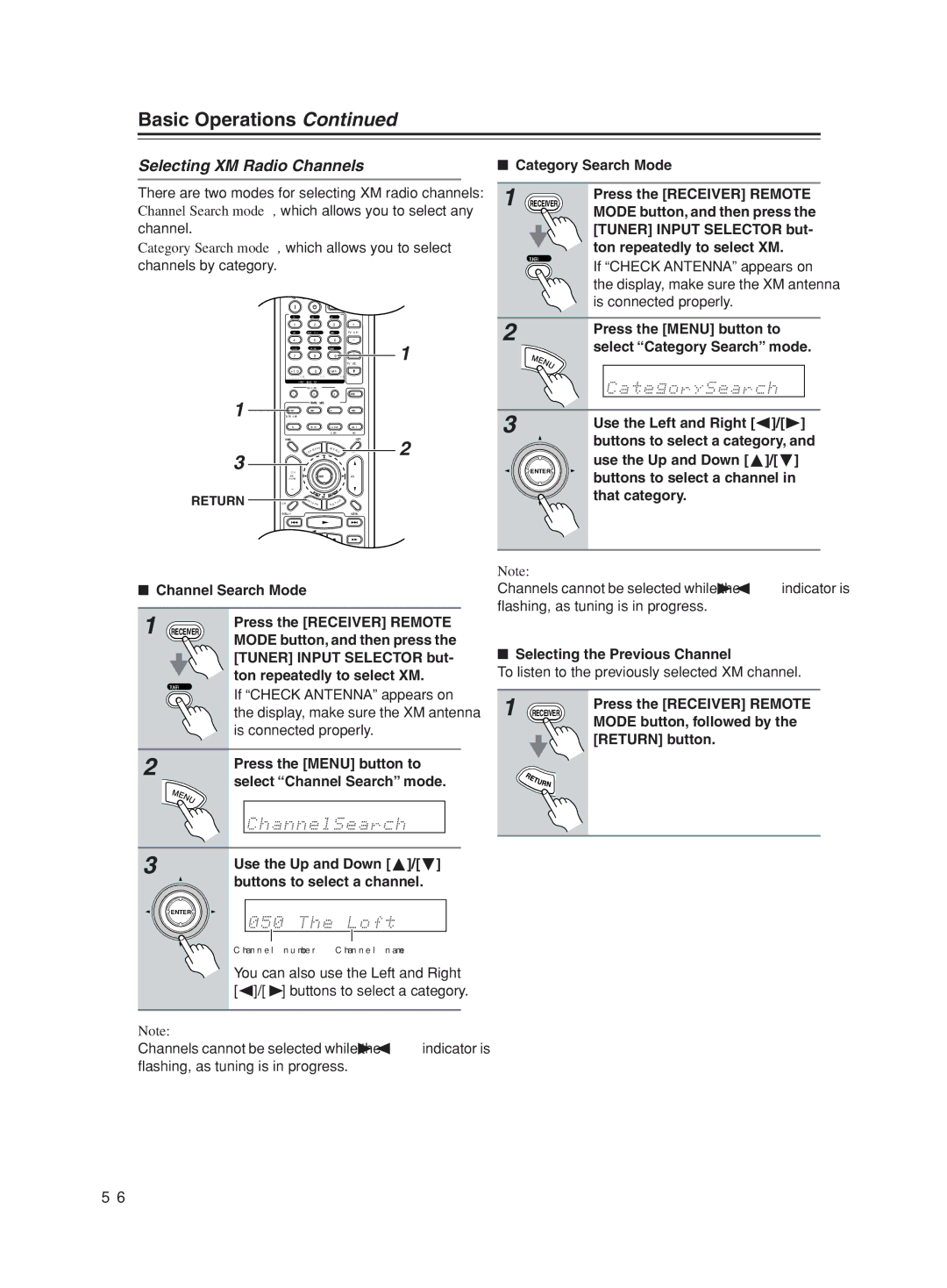 Onkyo TX-SR603X instruction manual Selecting XM Radio Channels 