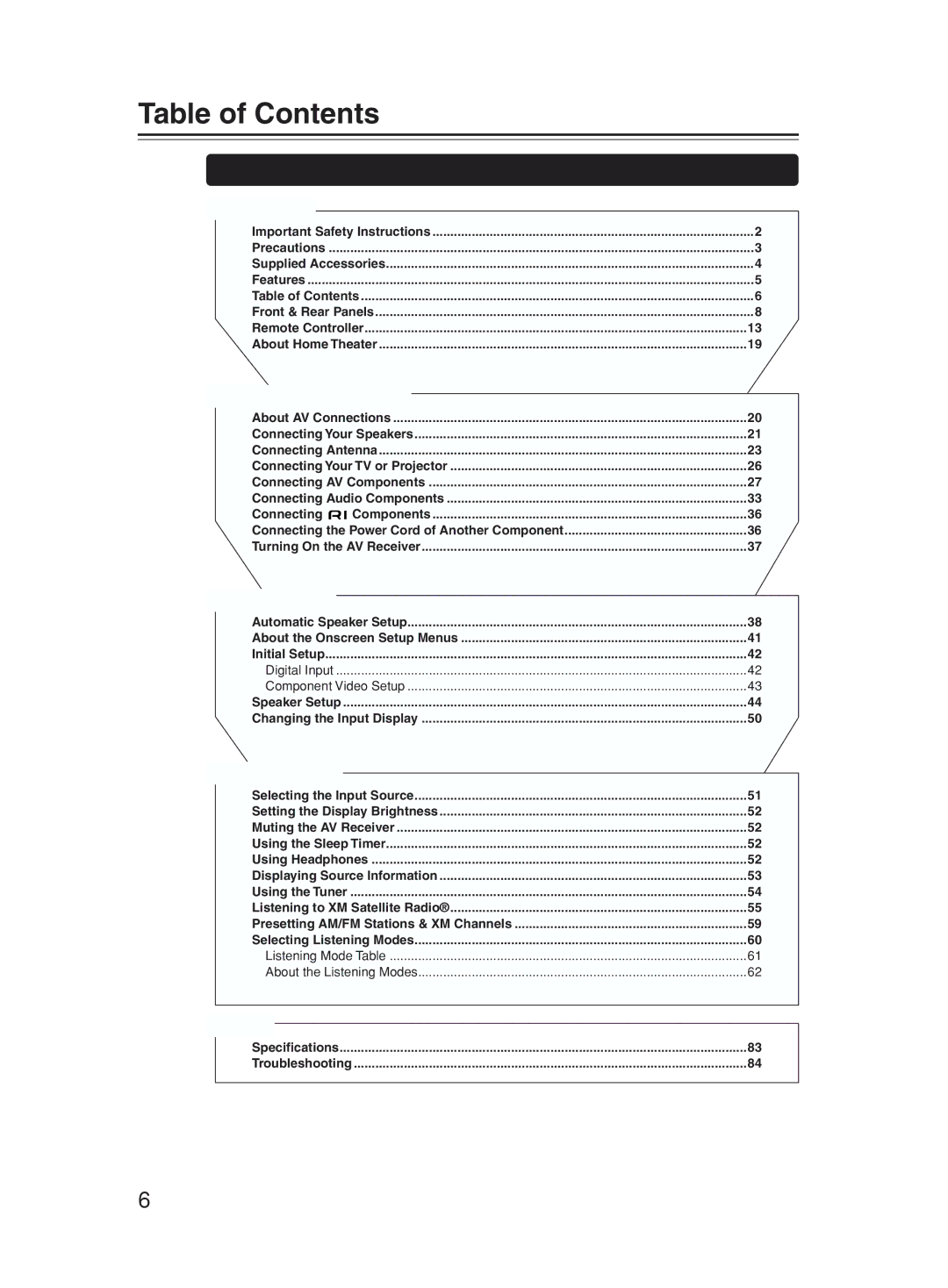 Onkyo TX-SR603X instruction manual Table of Contents 