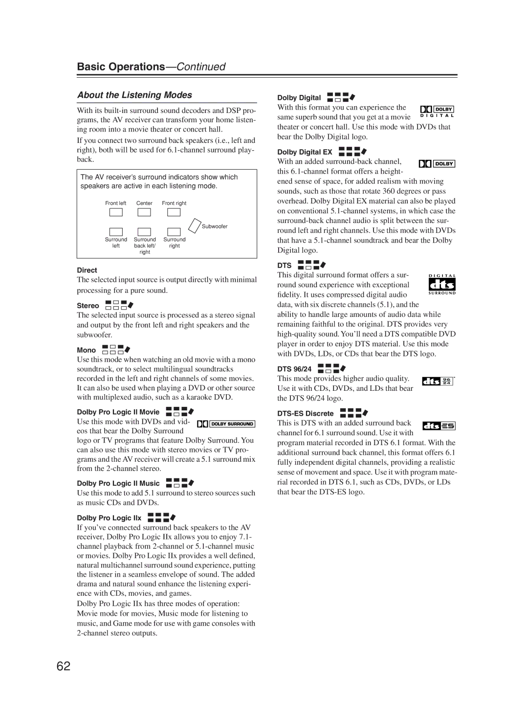 Onkyo TX-SR603X instruction manual About the Listening Modes 