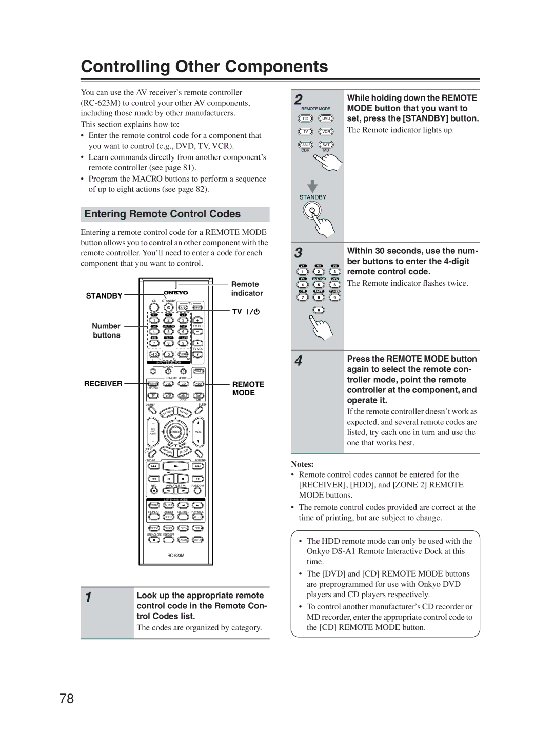 Onkyo TX-SR603X Controlling Other Components, Entering Remote Control Codes, Set, press the Standby button 