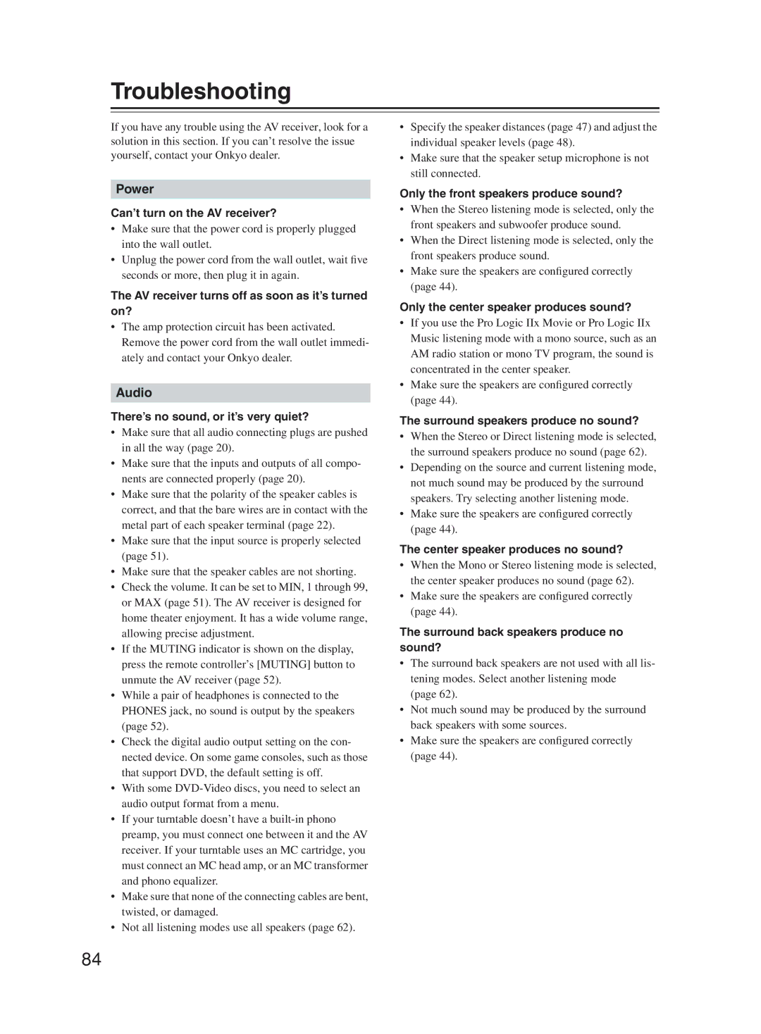 Onkyo TX-SR603X instruction manual Troubleshooting 