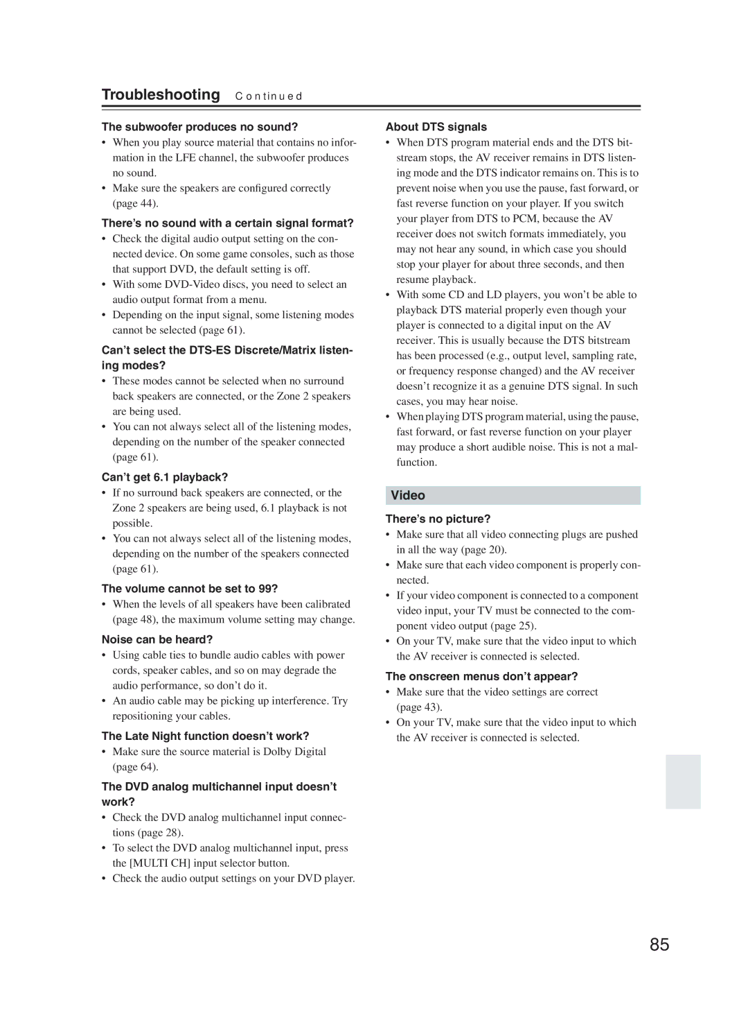 Onkyo TX-SR603X instruction manual Troubleshooting 