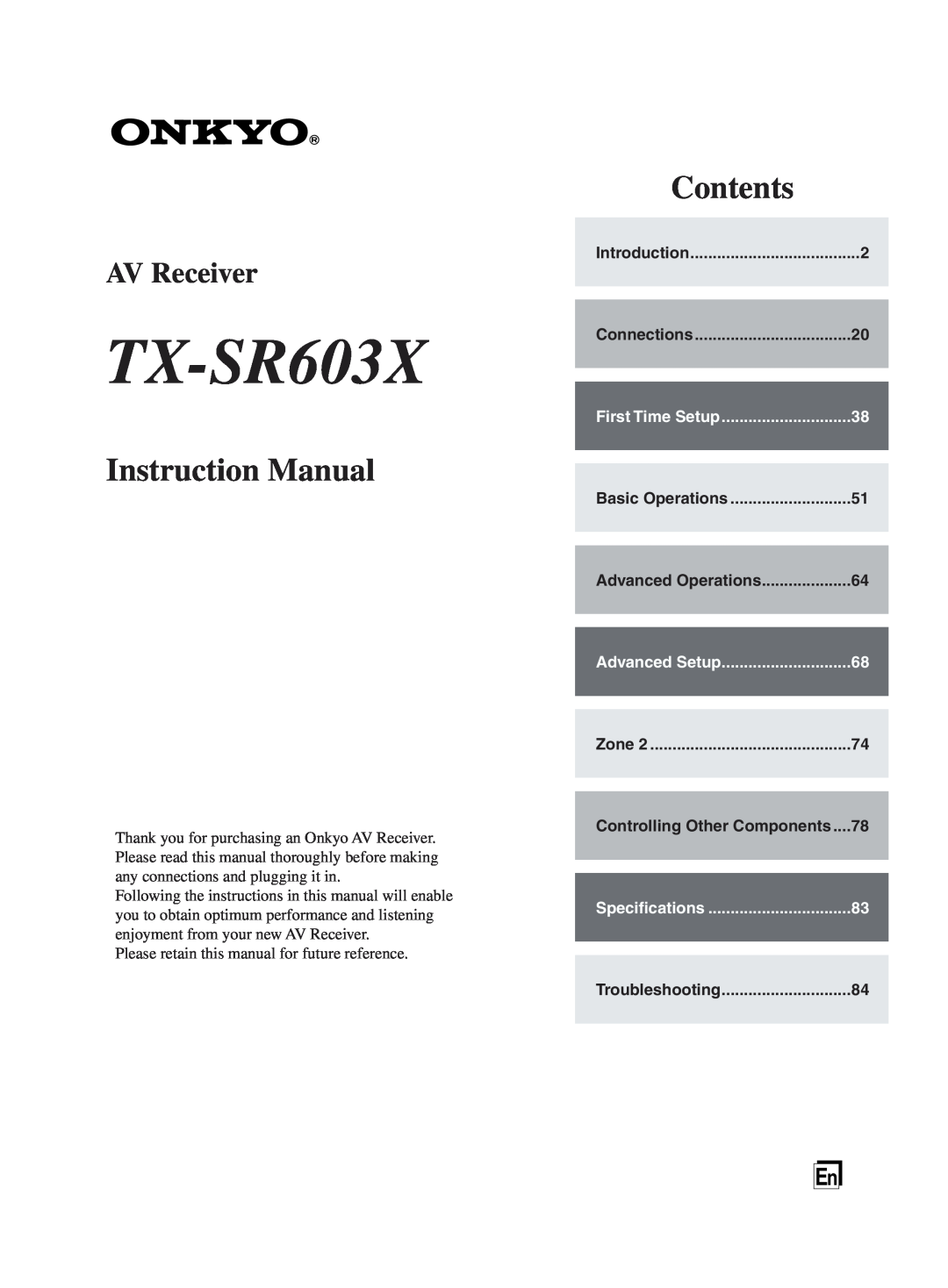 Onkyo TX-SR603X instruction manual Controlling Other Components, Instruction Manual, Contents, AV Receiver 