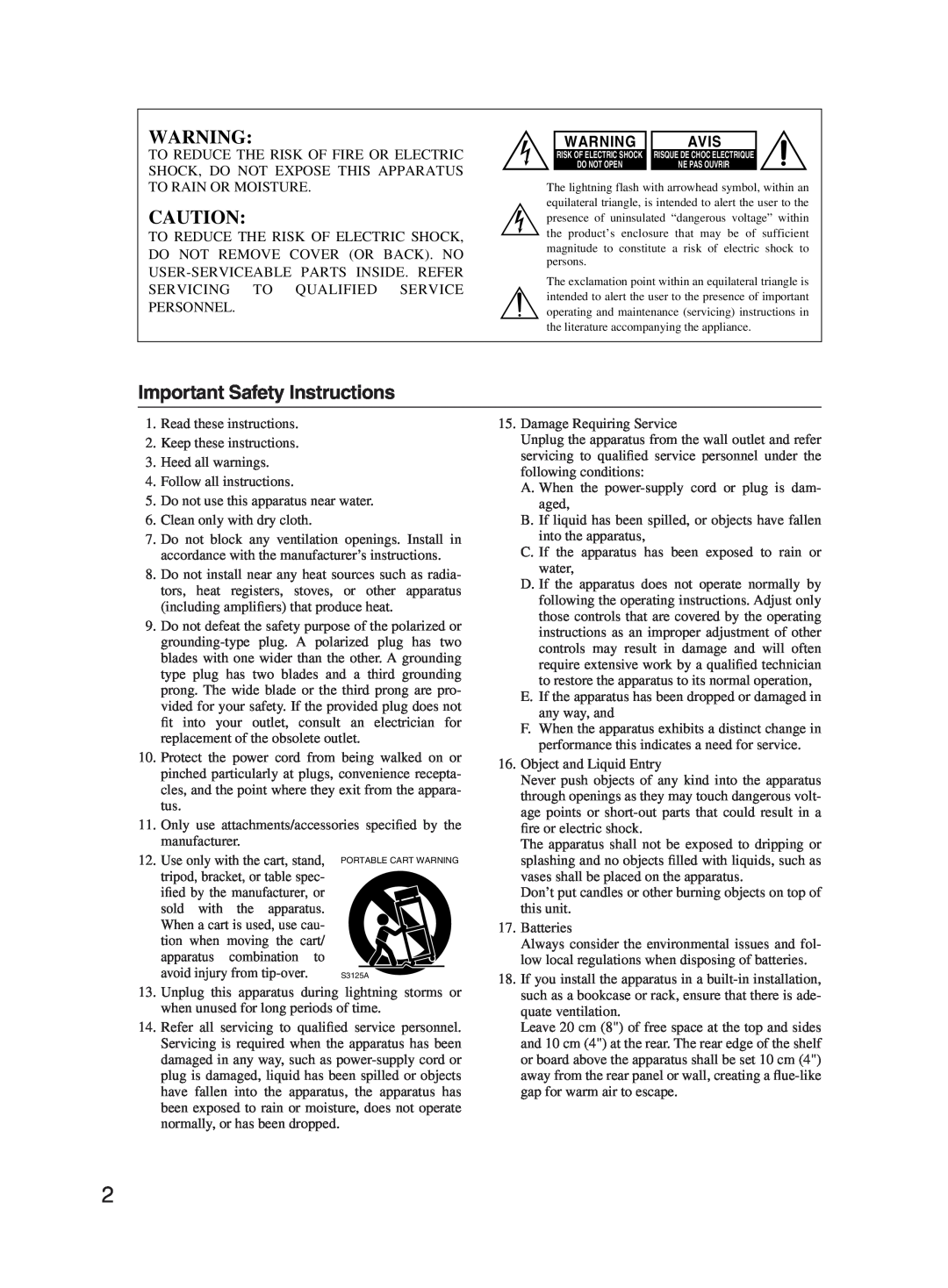 Onkyo TX-SR603X instruction manual Important Safety Instructions, Avis 