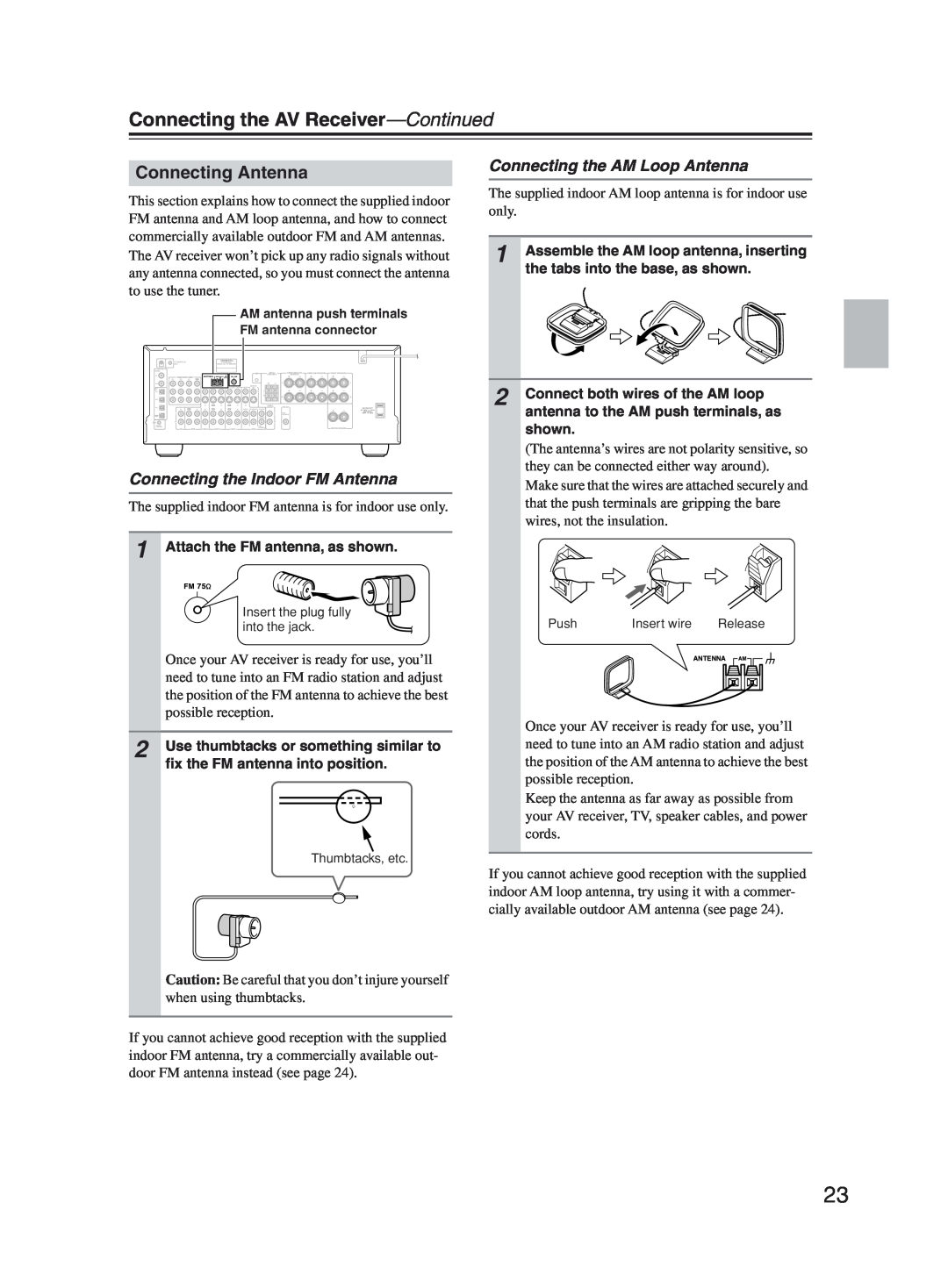 Onkyo TX-SR603X instruction manual Connecting Antenna, Connecting the Indoor FM Antenna, Connecting the AM Loop Antenna 