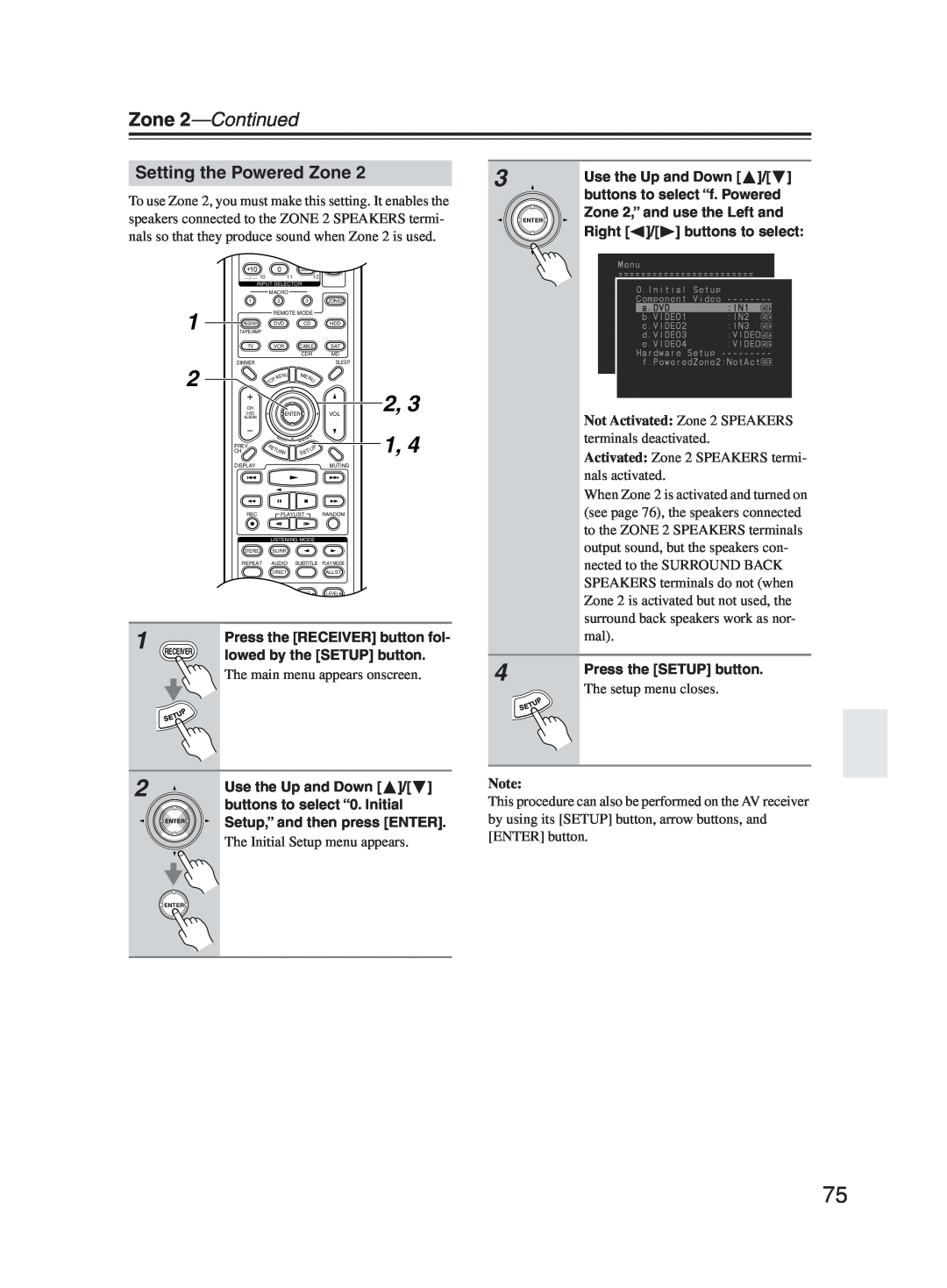 Onkyo TX-SR603X instruction manual Zone 2—Continued, Setting the Powered Zone 