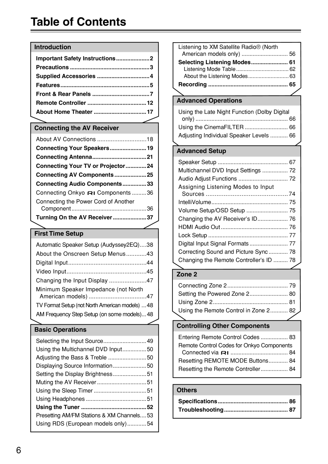 Onkyo TX-SR604/604E, TX-SR674/674E instruction manual Table of Contents 