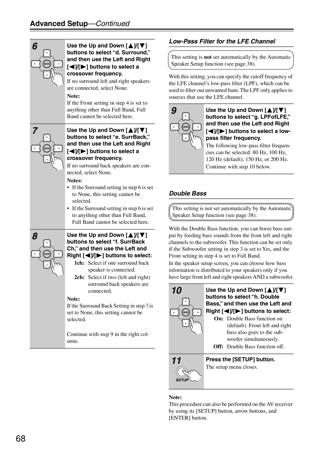 Onkyo TX-SR604/604E, TX-SR674/674E instruction manual Advanced Setup, Low-Pass Filter for the LFE Channel, Double Bass 