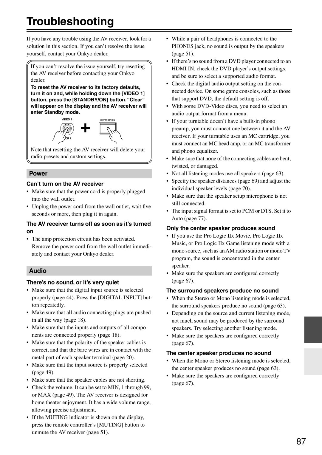 Onkyo TX-SR674/674E, TX-SR604/604E instruction manual Troubleshooting 