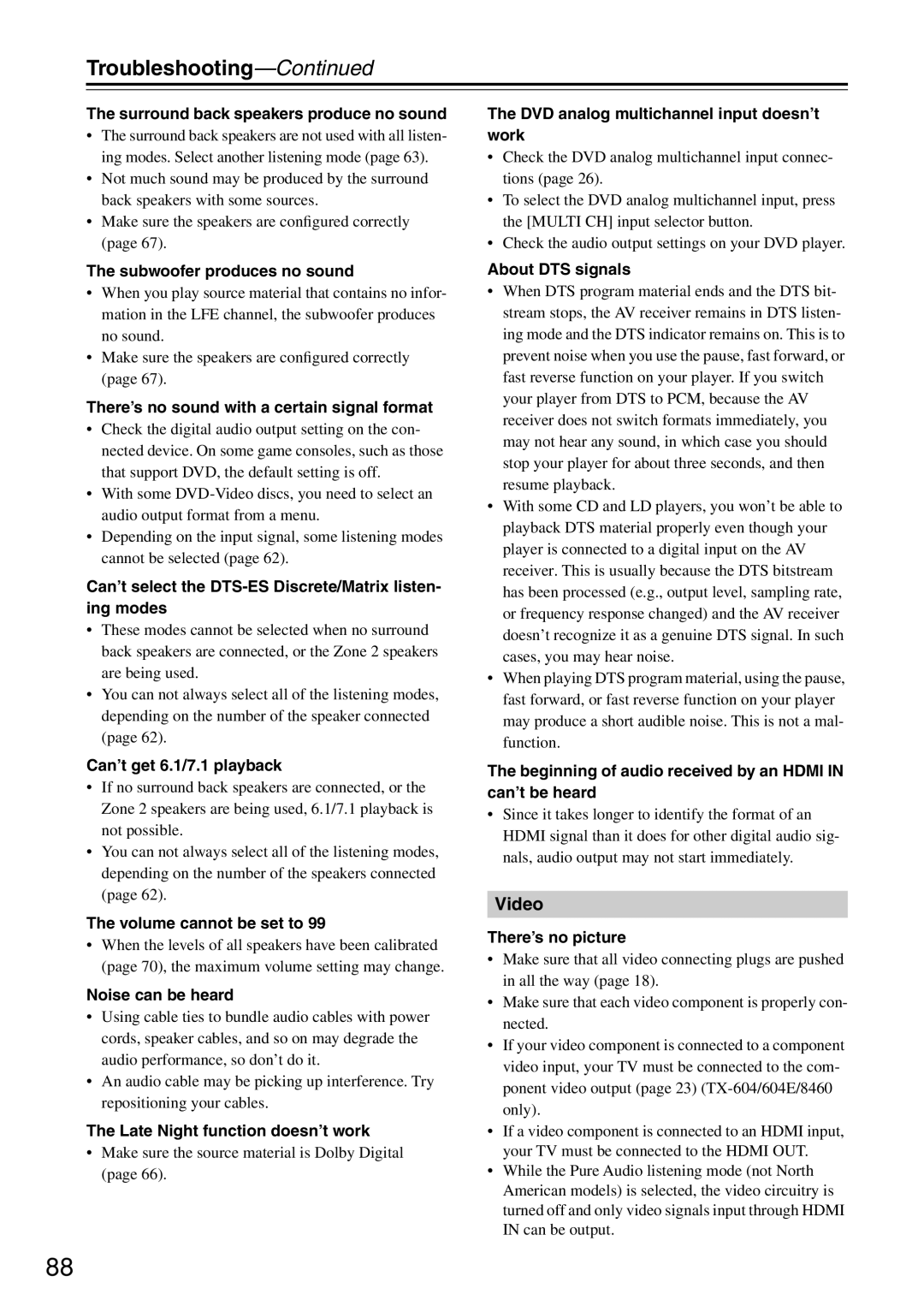 Onkyo TX-SR604/604E, TX-SR674/674E instruction manual Troubleshooting 