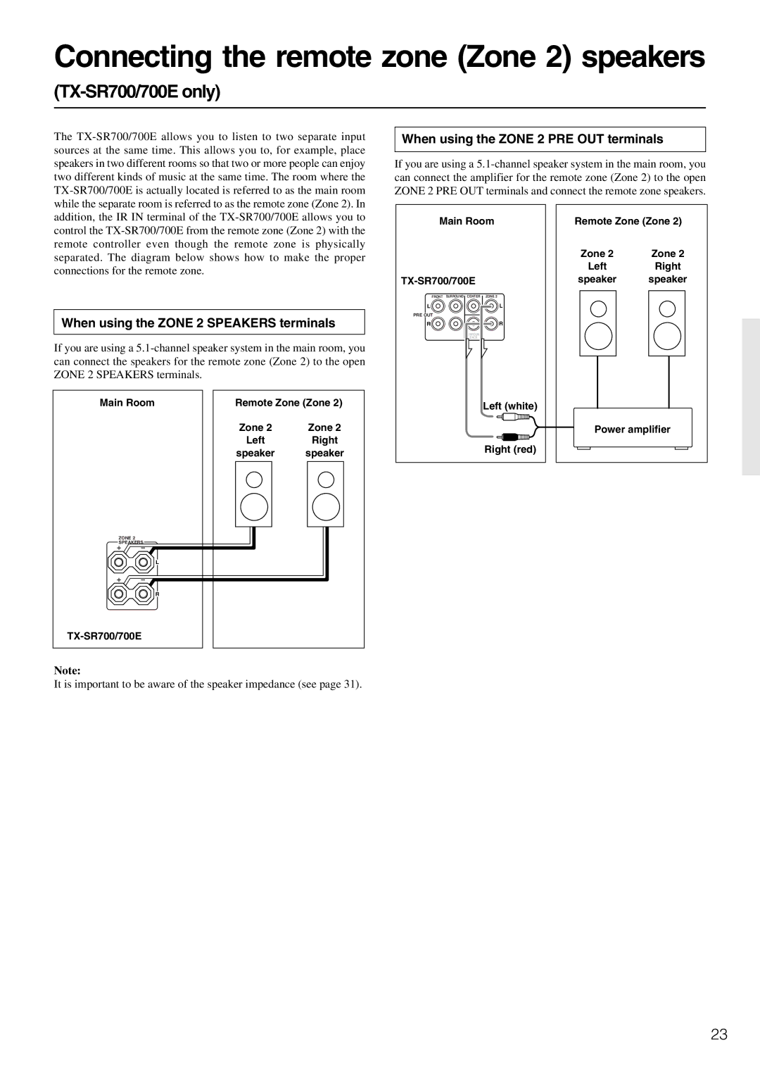 Onkyo TX-SR600/600E instruction manual Connecting the remote zone Zone 2 speakers, TX-SR700/700E only 