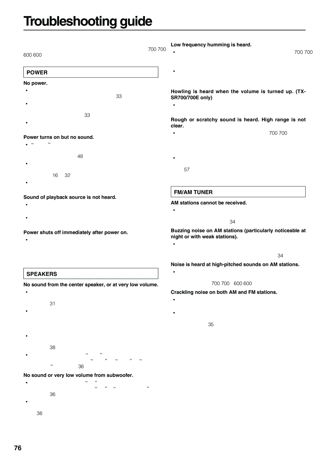 Onkyo TX-SR700/700E, TX-SR600/600E instruction manual Troubleshooting guide 