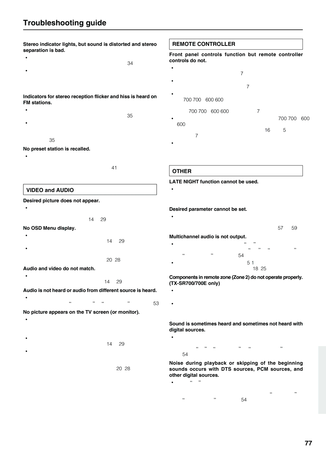 Onkyo TX-SR600/600E, TX-SR700/700E instruction manual Troubleshooting guide, Video and Audio 