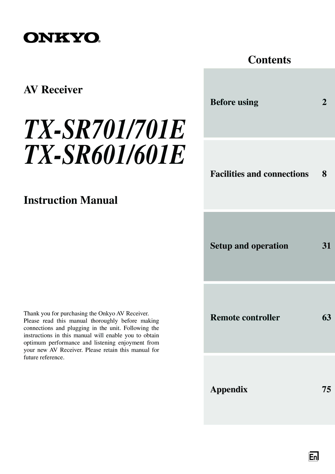 Onkyo TX-SR701E, TX-SR601E instruction manual TX-SR701/701E TX-SR601/601E 